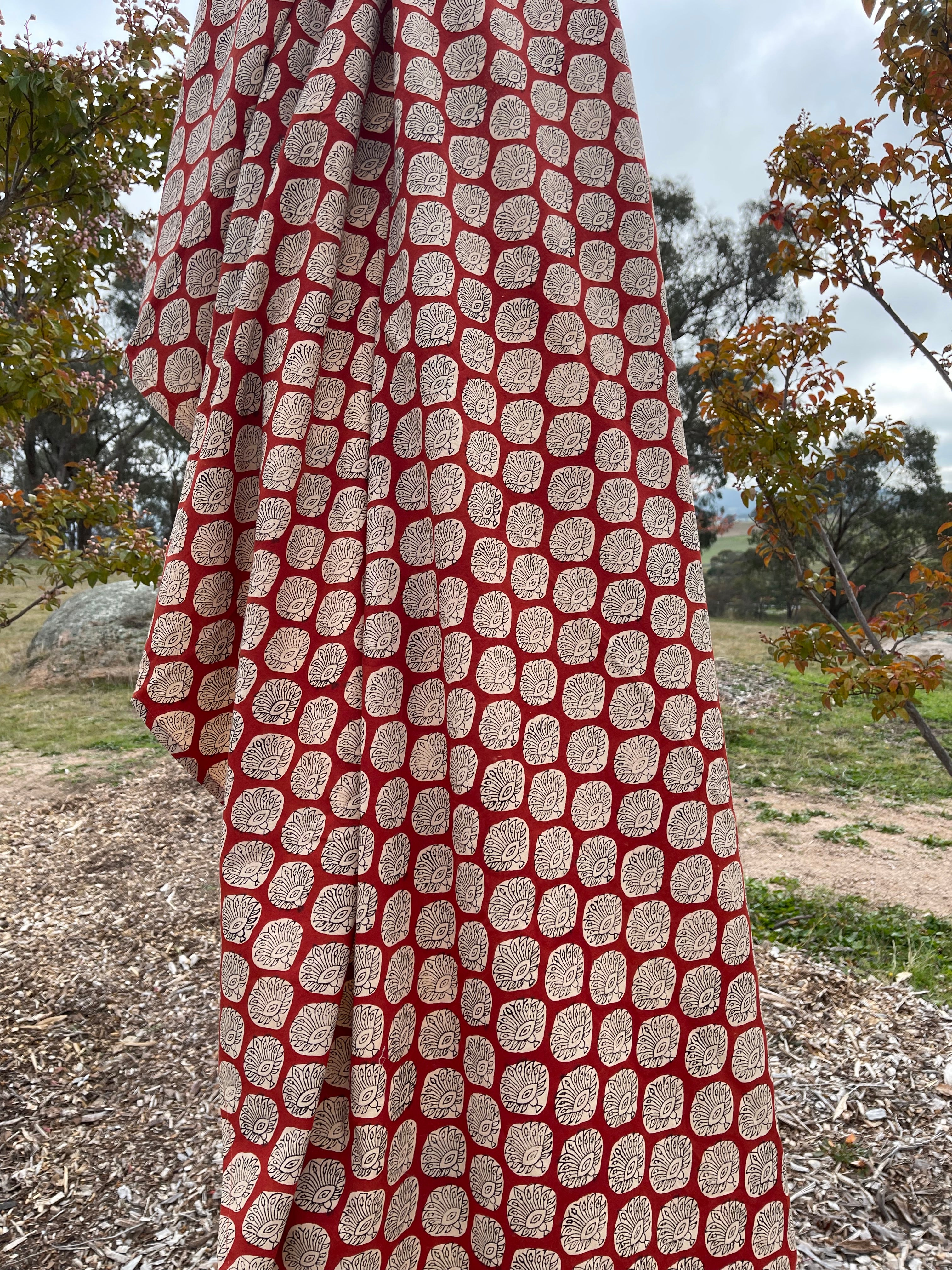 Handblock Printed Tablecloth  -  Red Flower