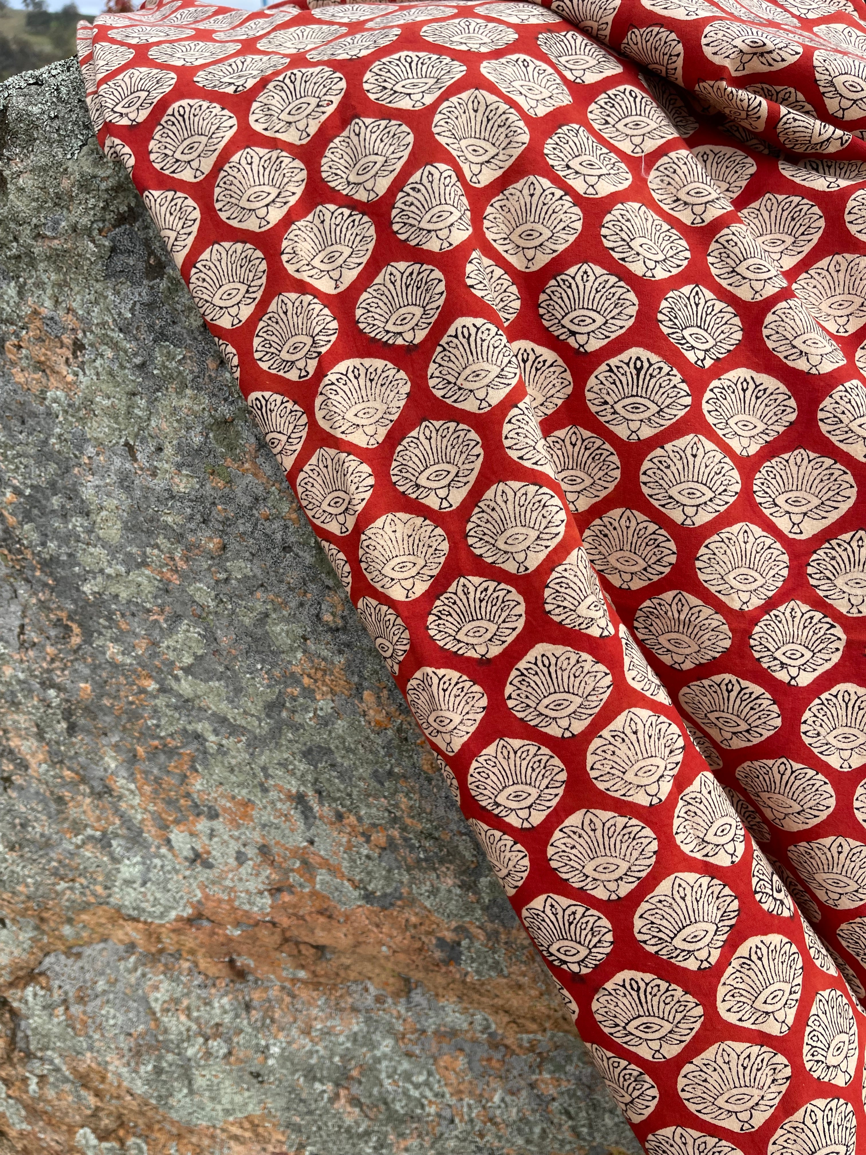 Handblock Printed Tablecloth  -  Red Flower