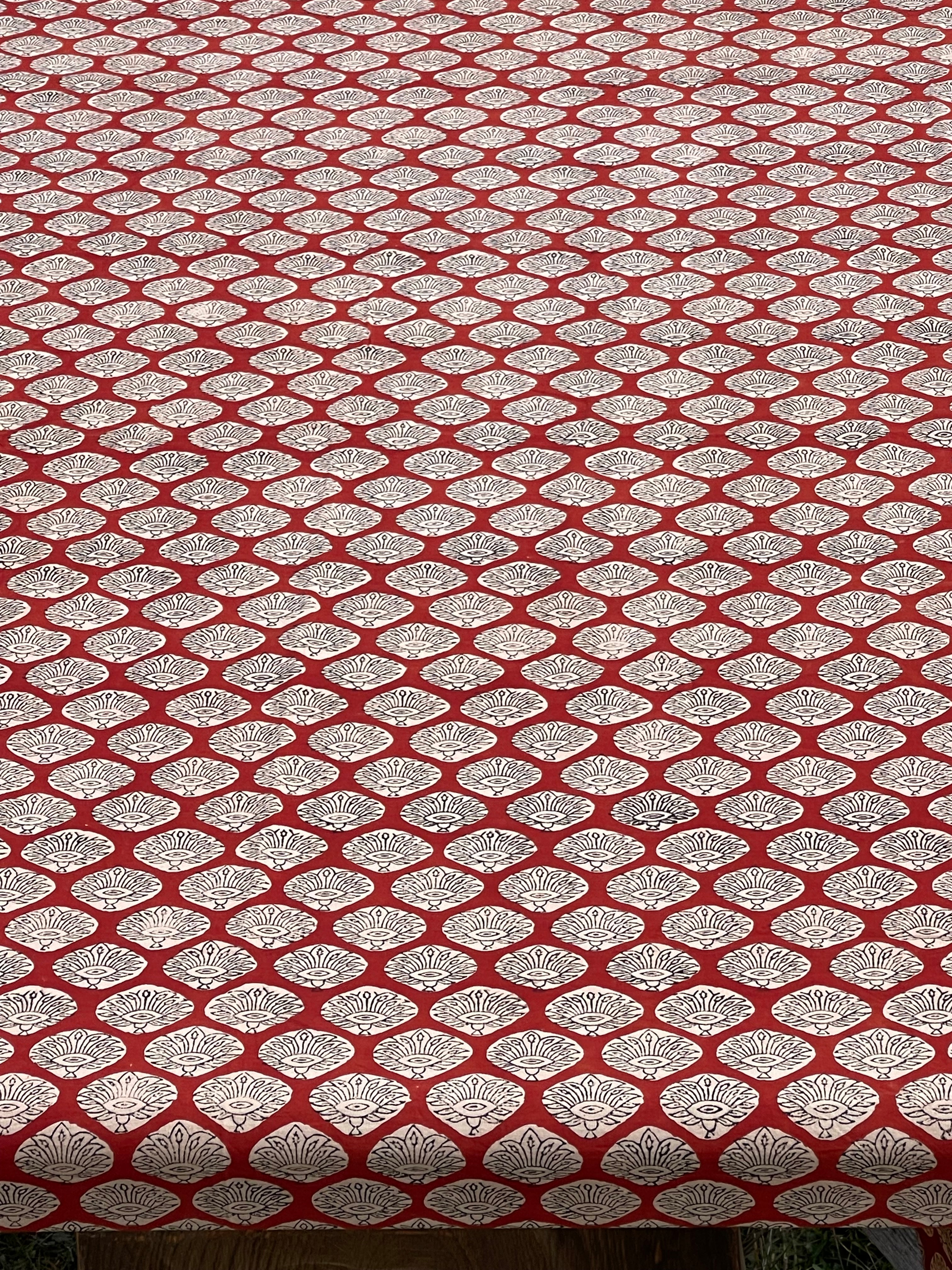 Handblock Printed Tablecloth  -  Red Flower