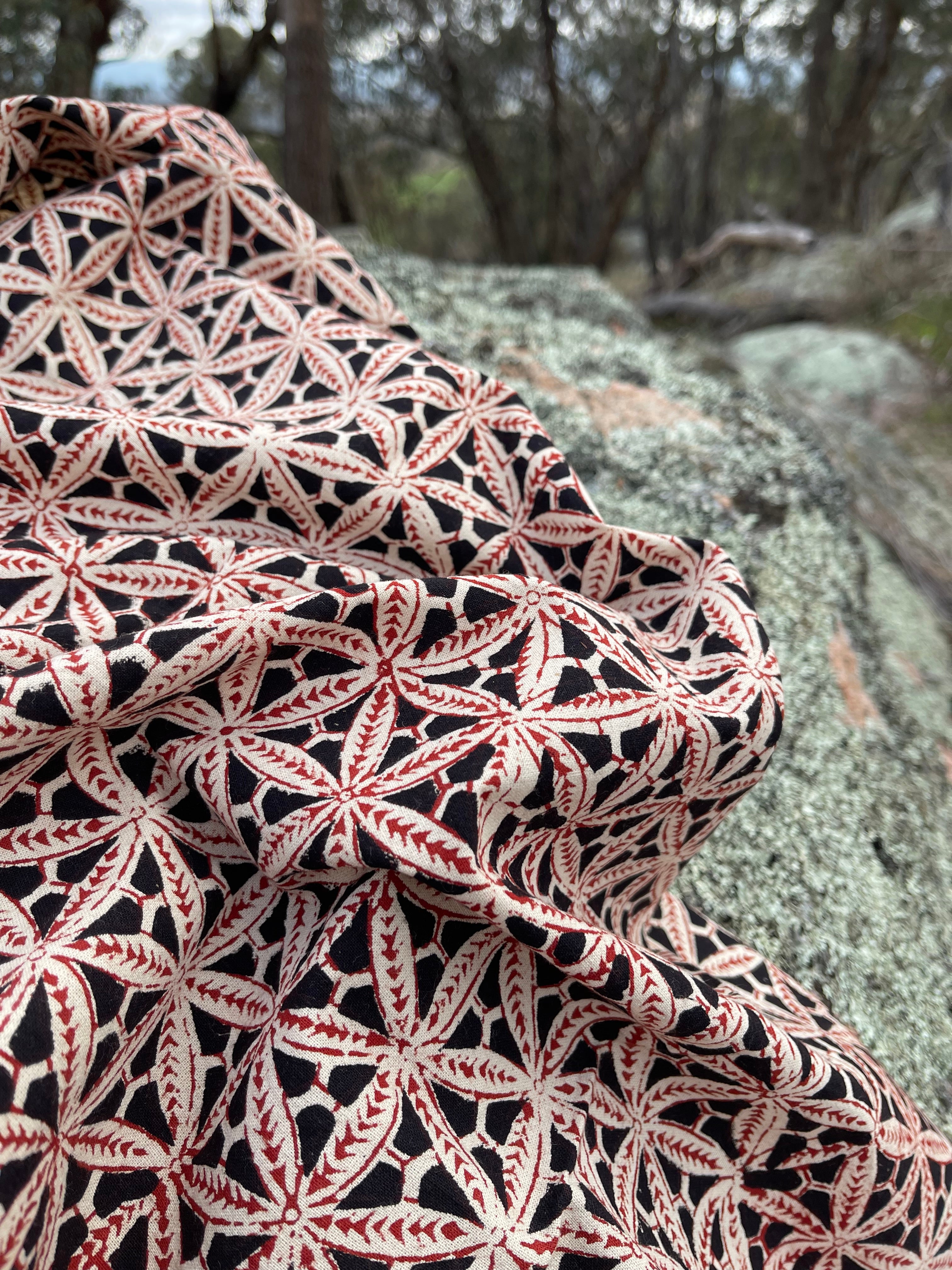 Handblock Printed Tablecloth - Red Coral