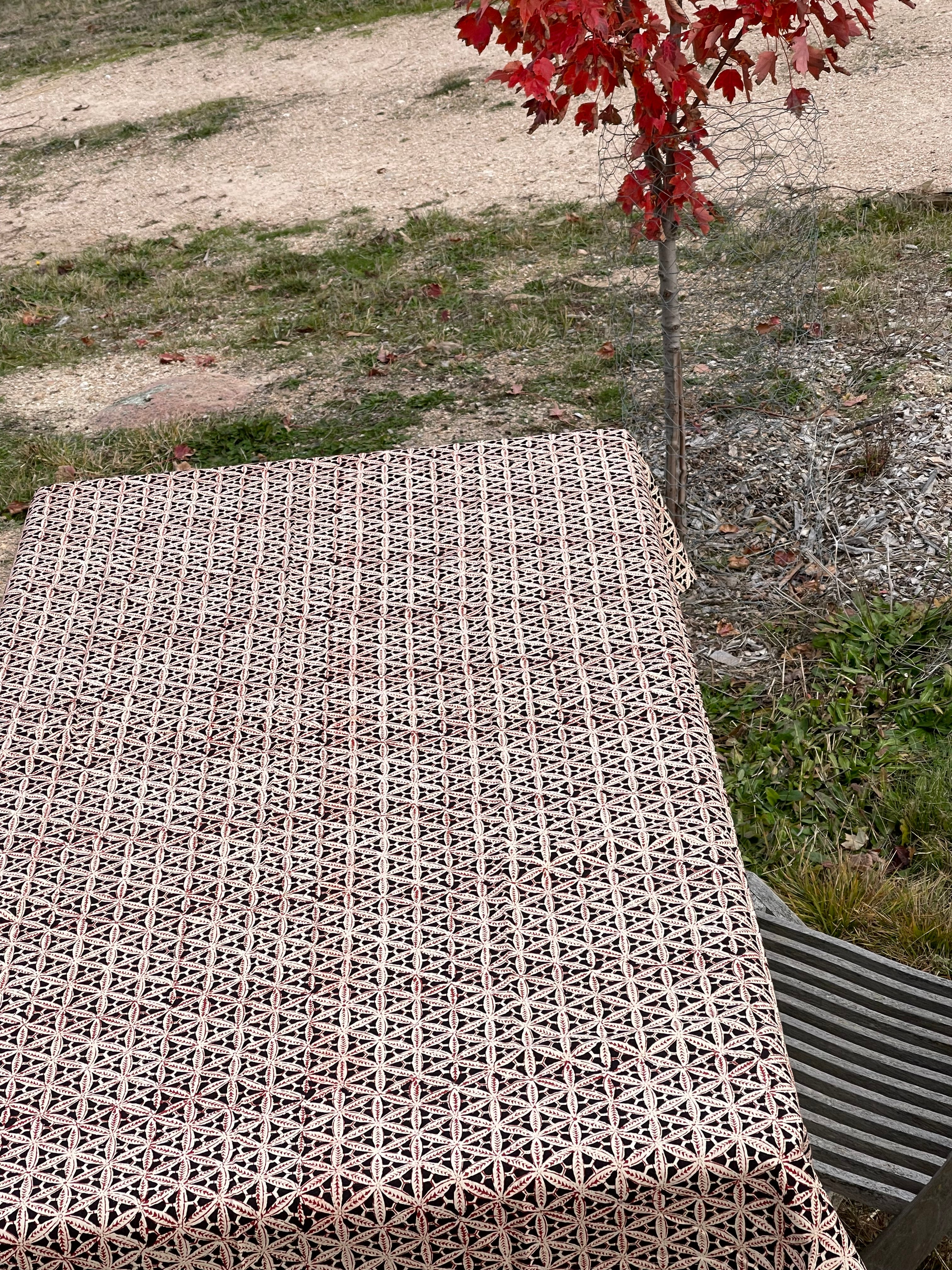 Handblock Printed Tablecloth - Red Coral