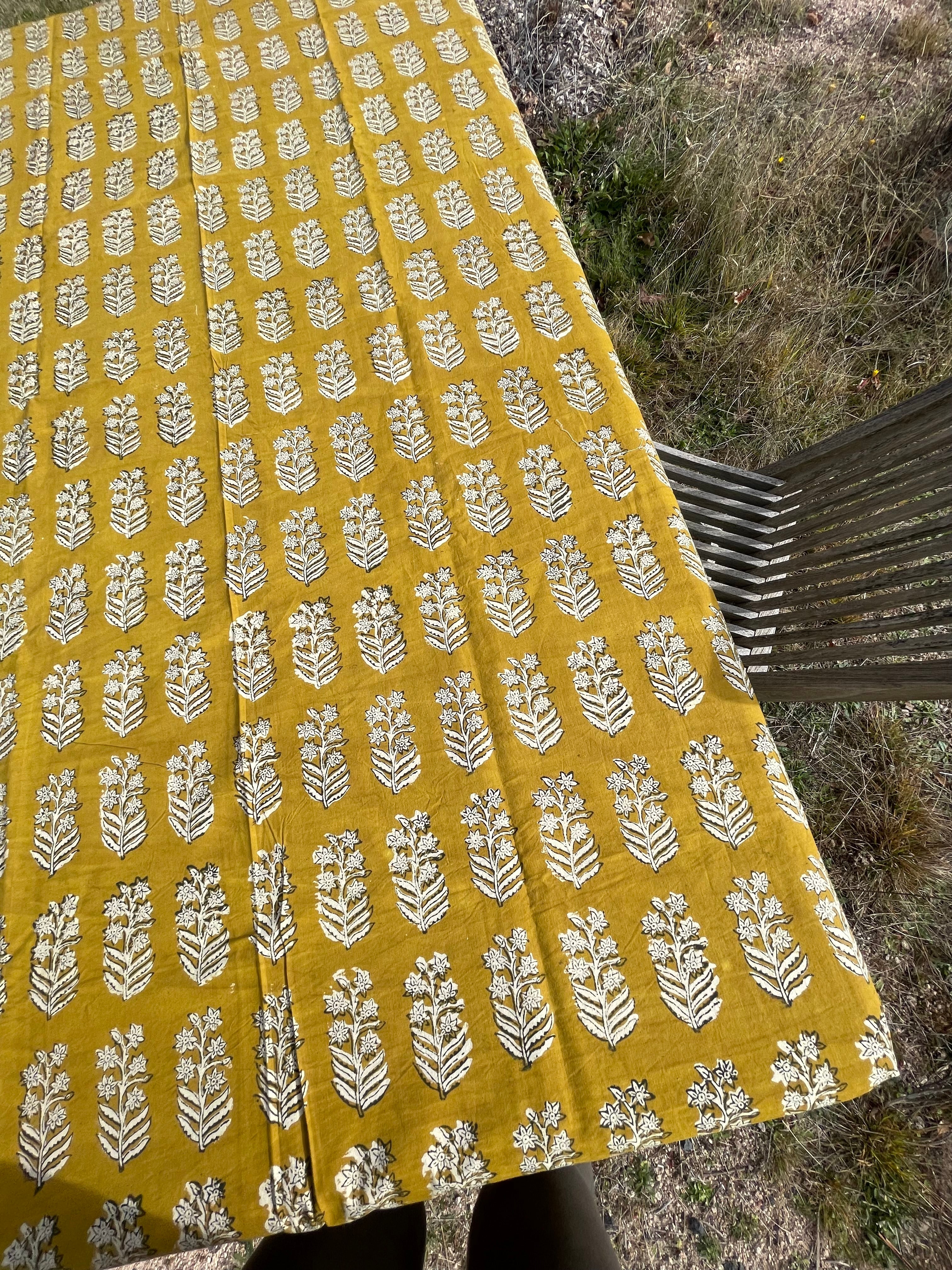 Handblock Printed Tablecloth - Mustard Flower Tree