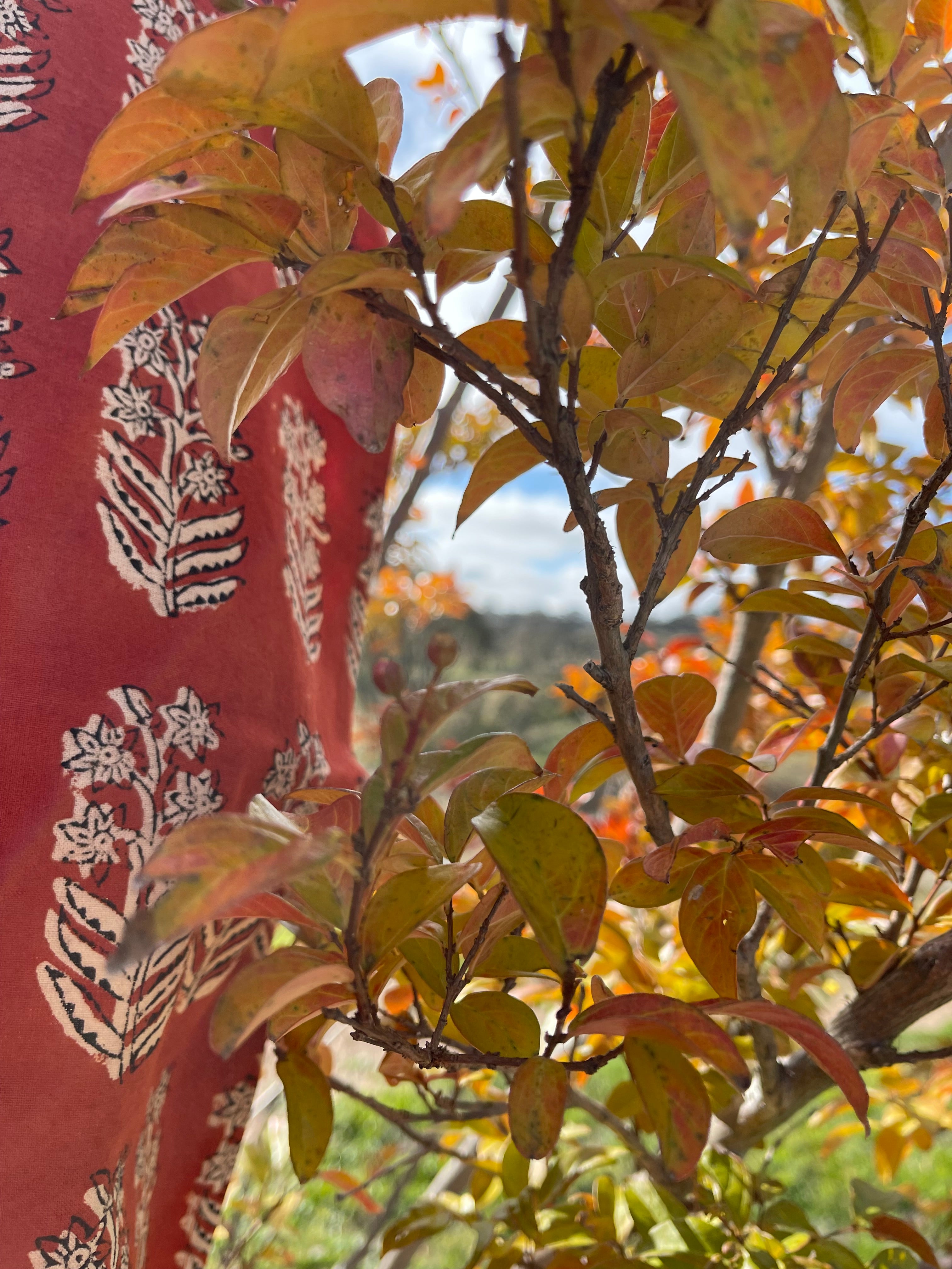 Handblock Printed Tablecloth  - Red Flower Tree