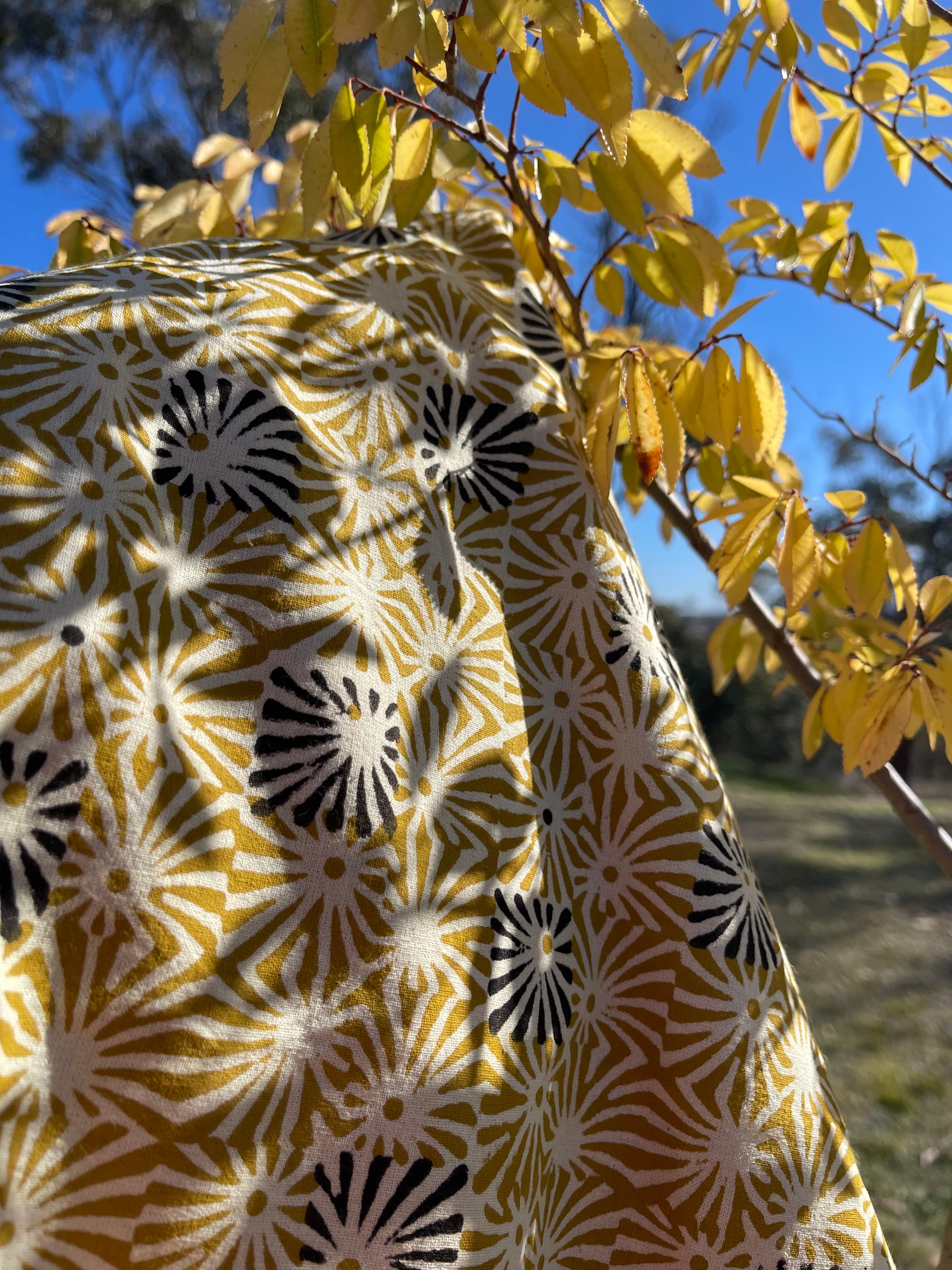 Handblock Printed Tablecloth - Mustard Square Starburst