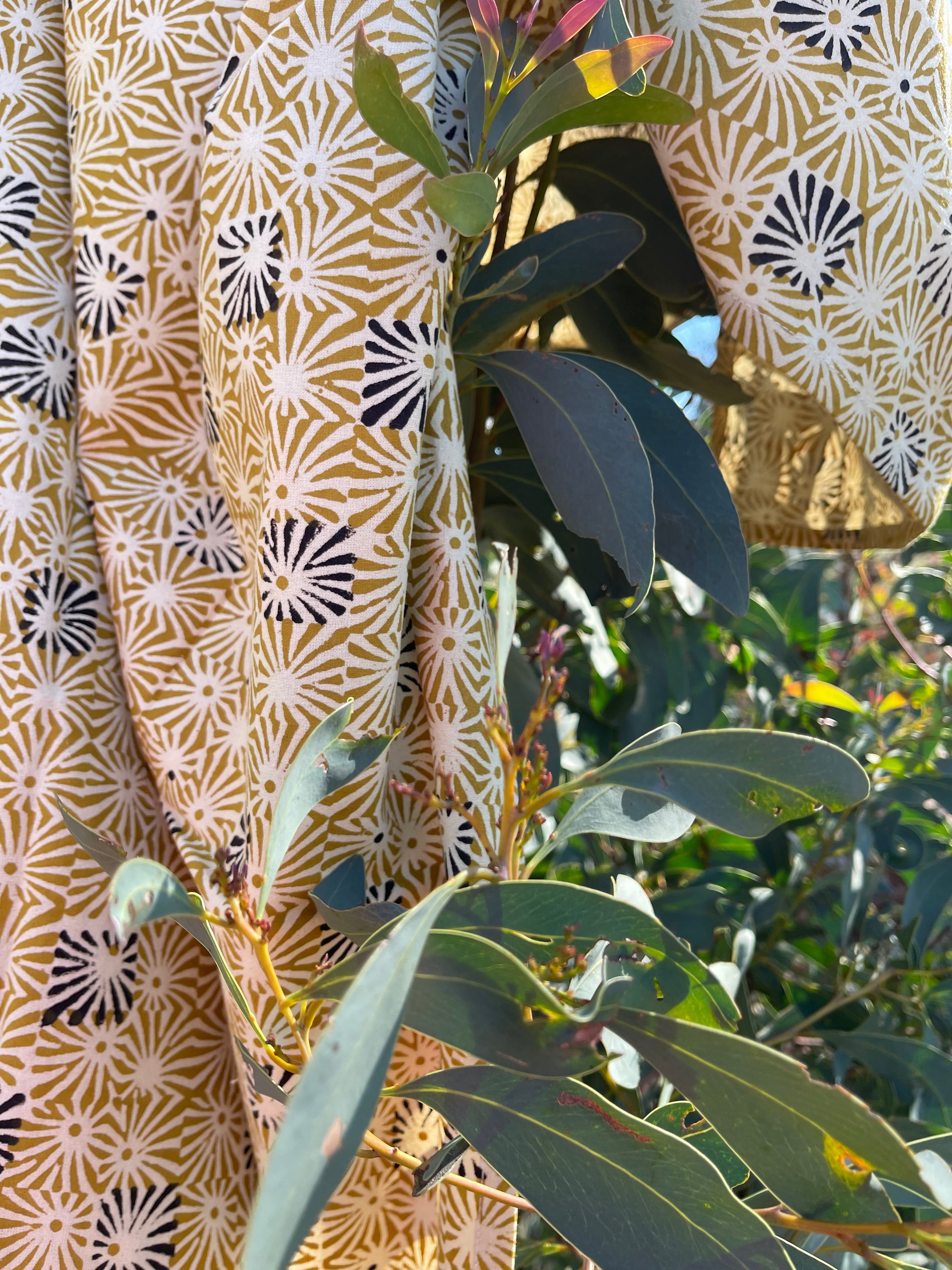 Handblock Printed Tablecloth - Mustard Square Starburst