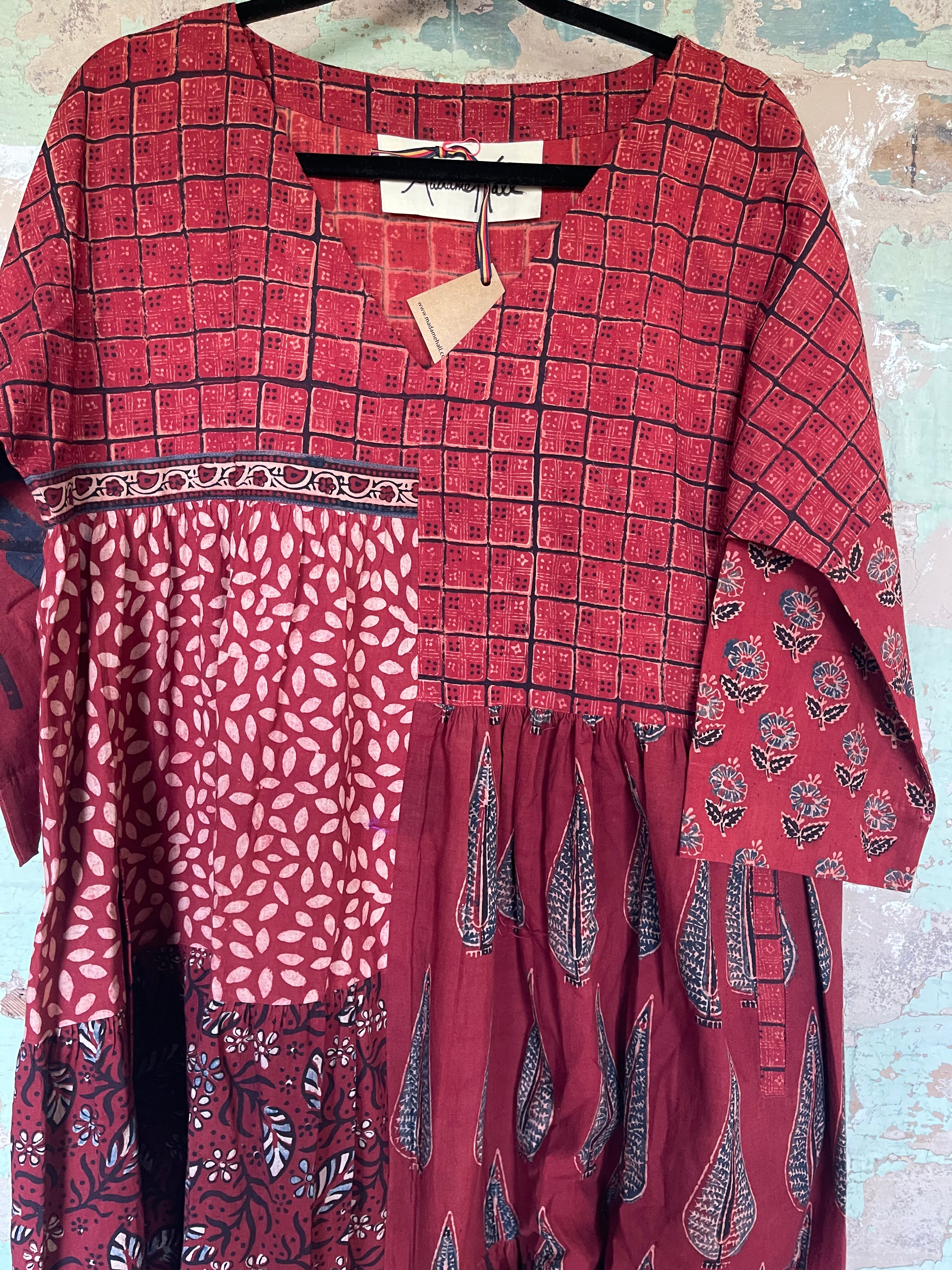 Handblock Printed Dress - AJRAKH RED S