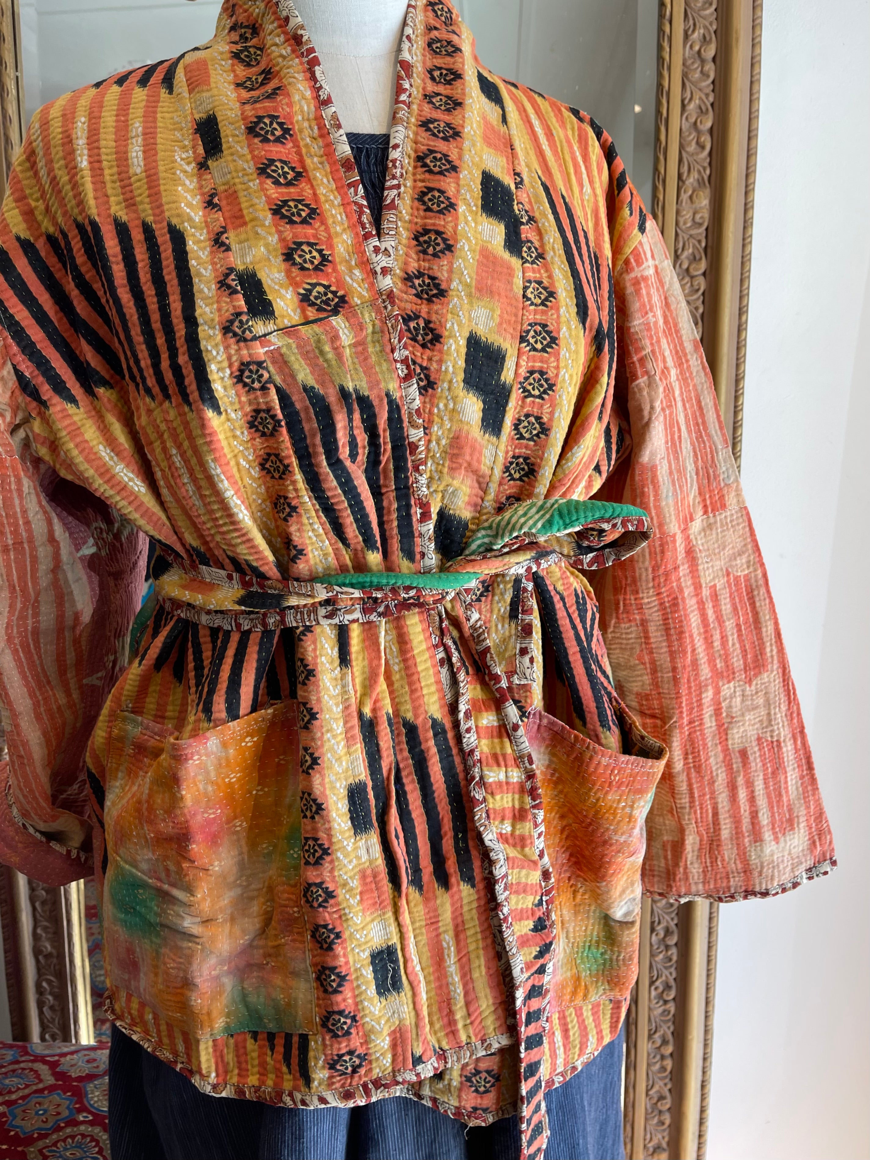 Vintage Kantha Jacket Short - TIGER STRIPE