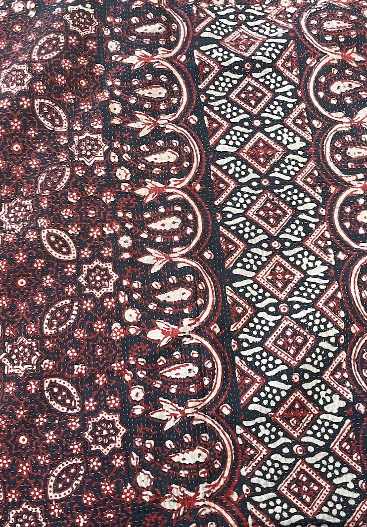 VINTAGE AJAKH KANTHA - Deep Indigo Diagonal