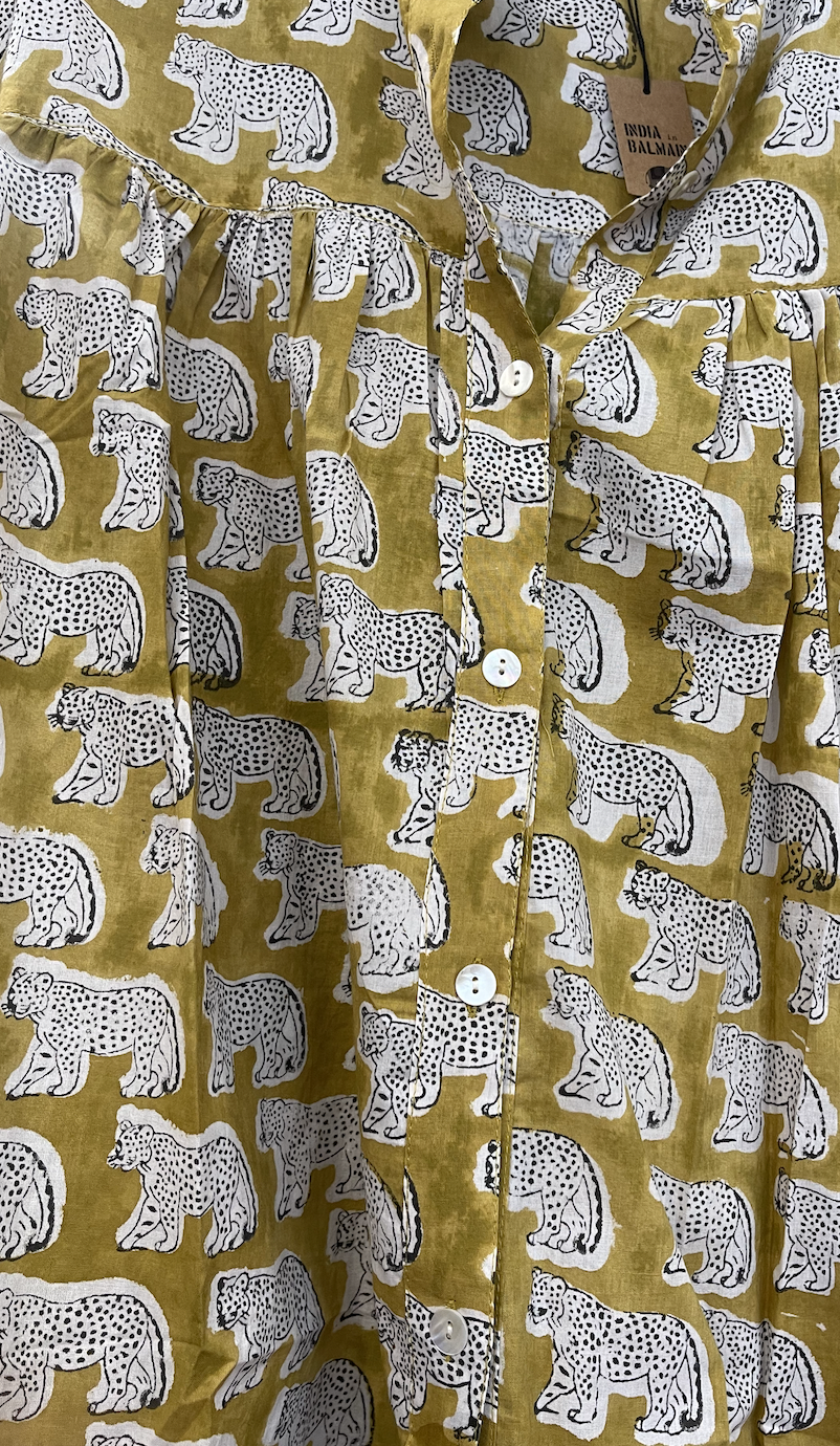 Handblock Printed Blouse - MUSTARD CHEETAH