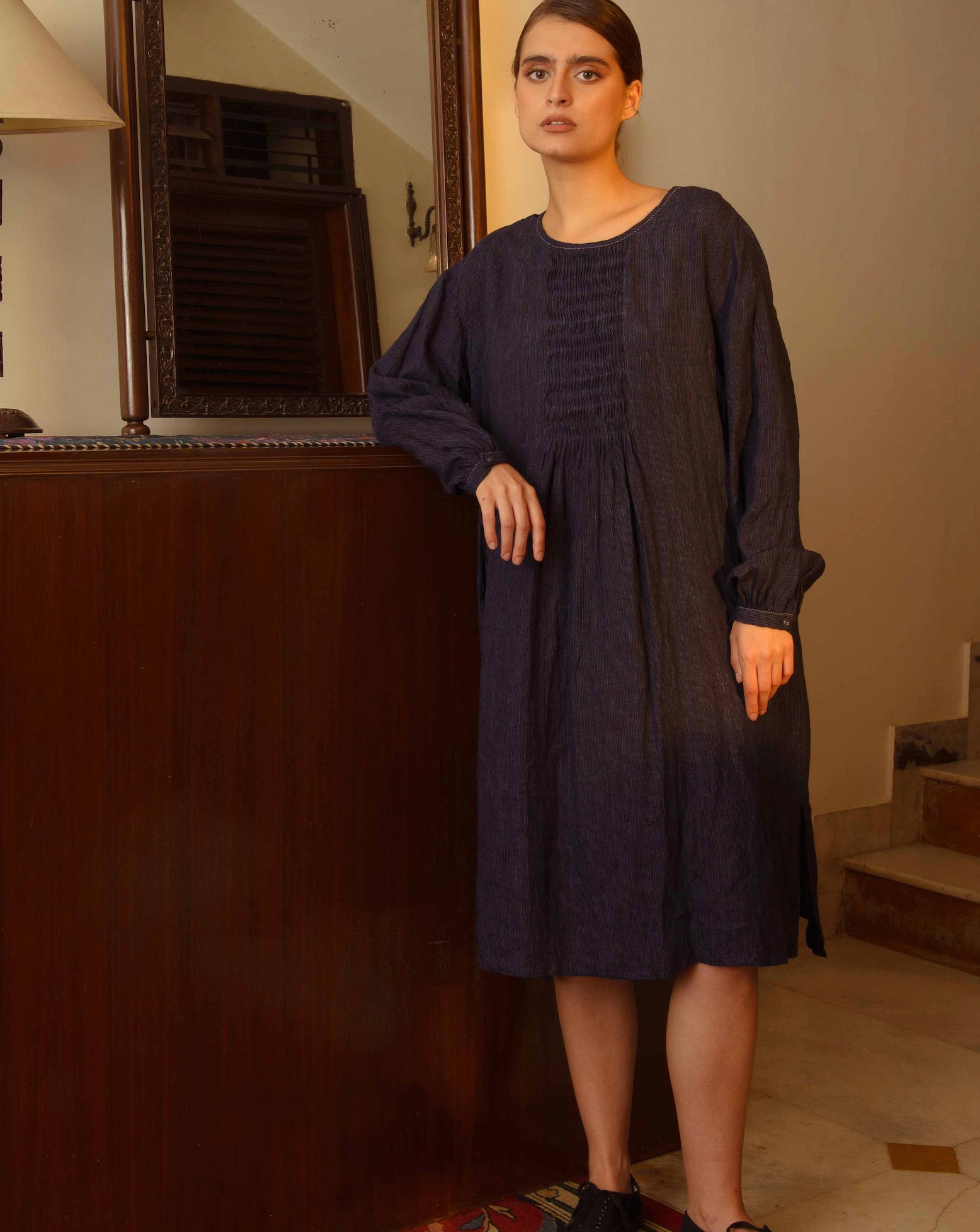 DEV LINEN DRESS - NAVY