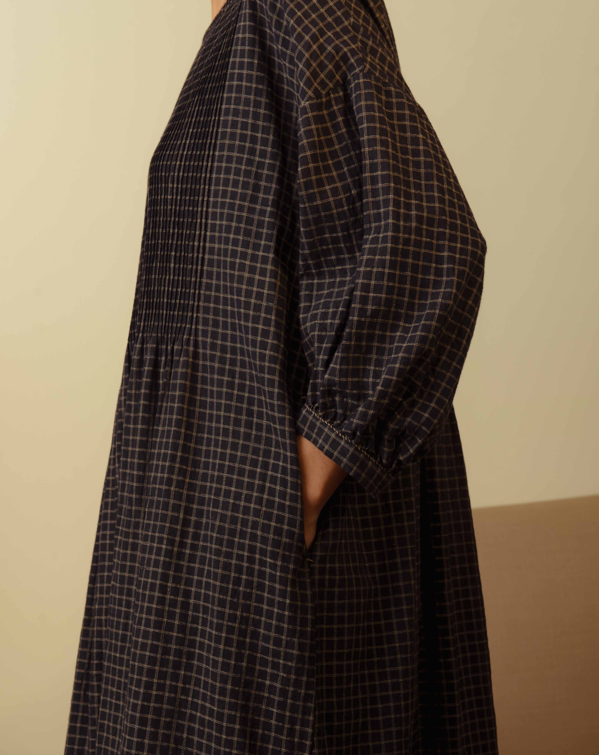 ANISHA COTTON  DRESS - Handwoven Black Check