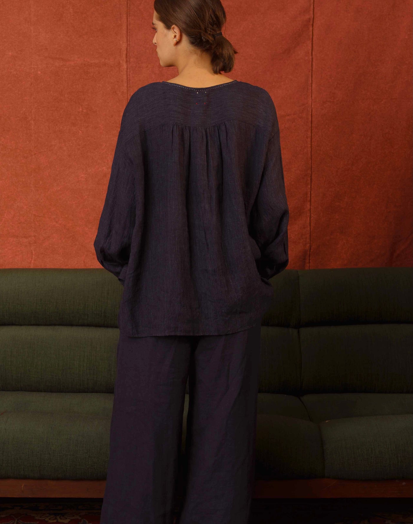 TAVISHI Linen Blouse - Navy Stripe