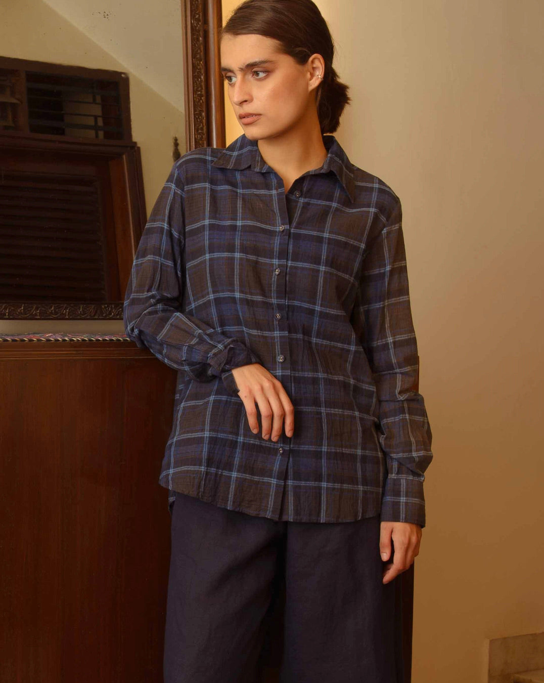 VAMIKA Cotton Shirt - Indigo Check