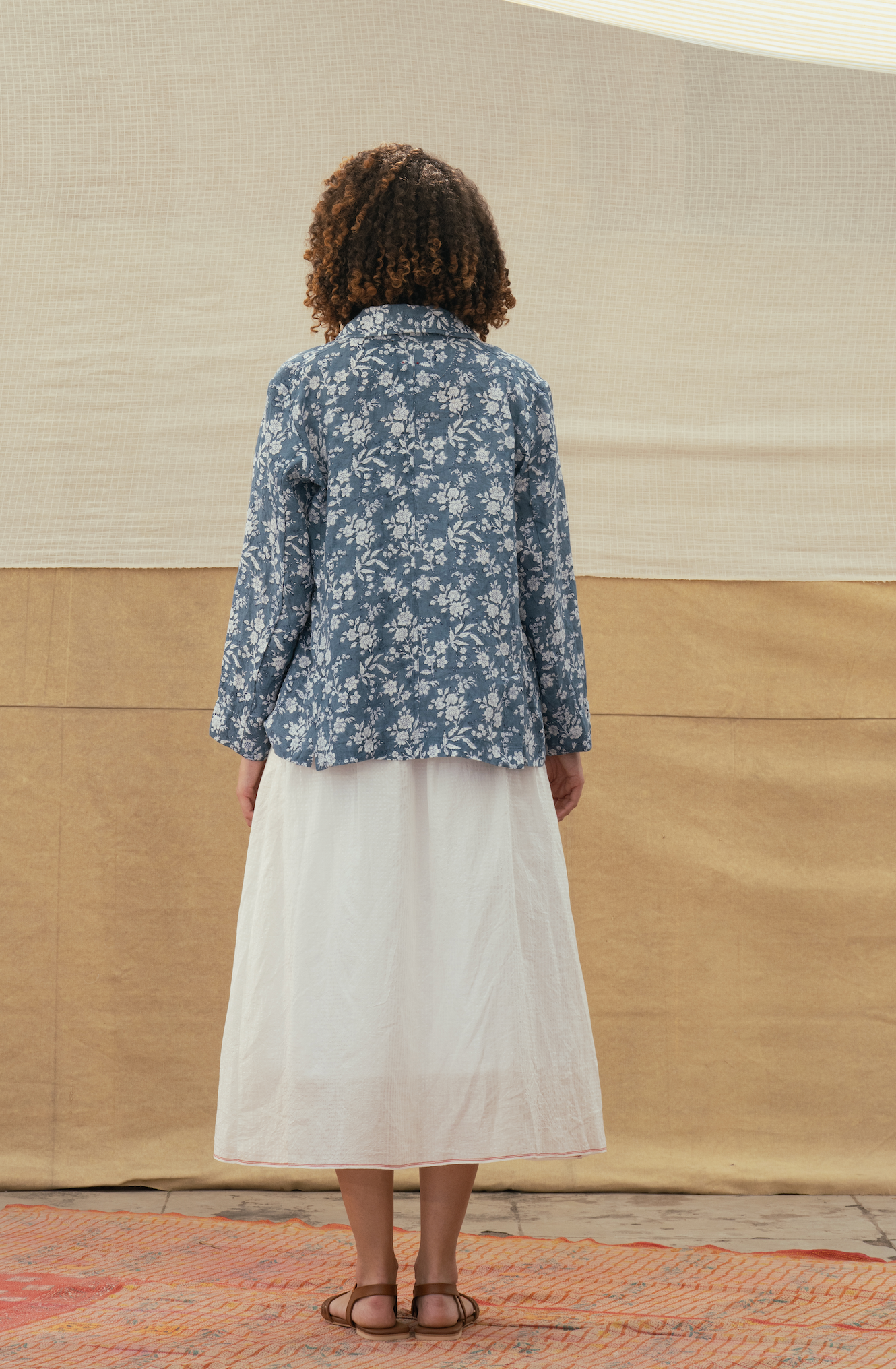 Linen Printed Jacket - VAARUNI Blue