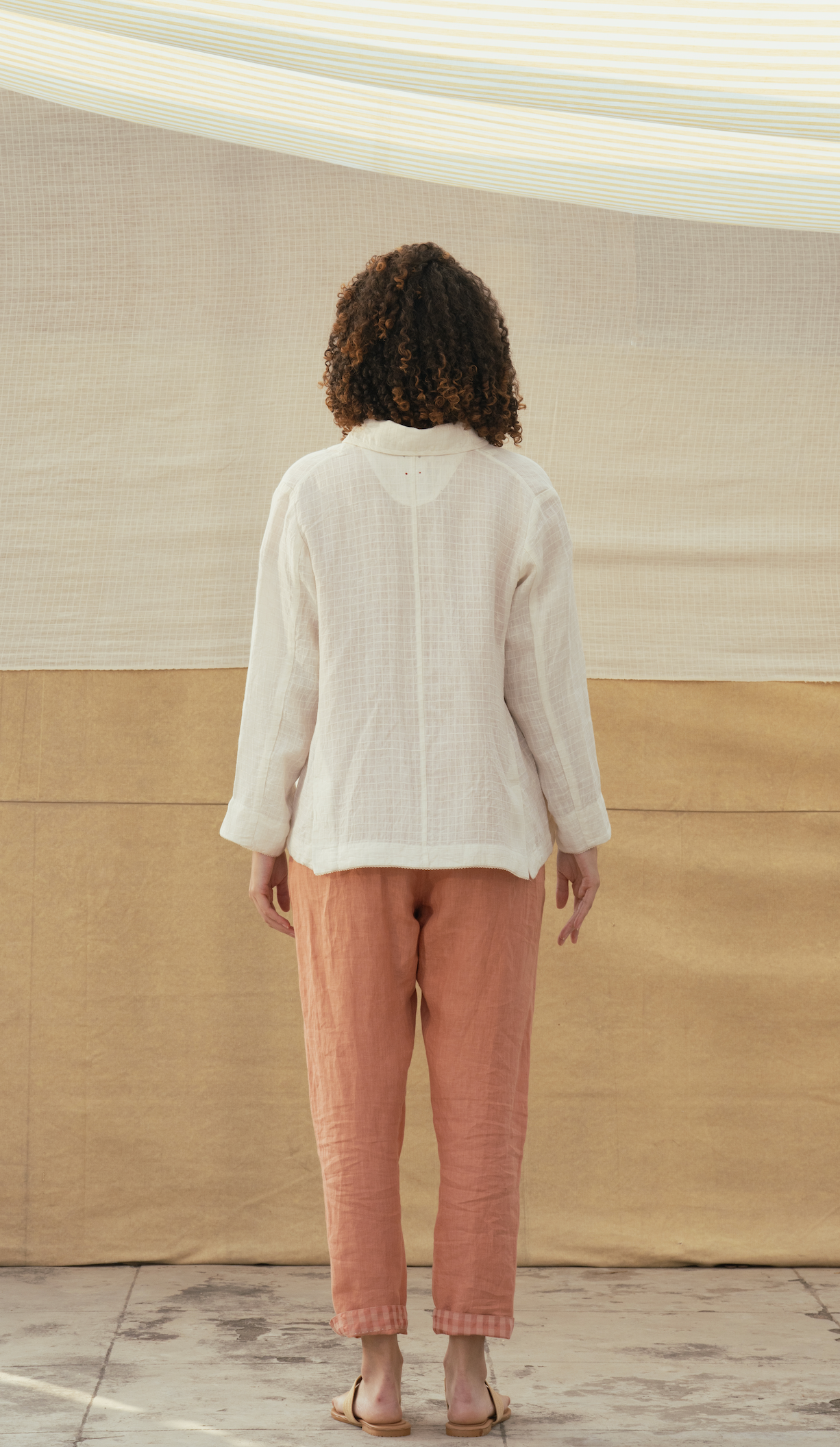 Linen Self Check Jacket - VAARUNI Ivory