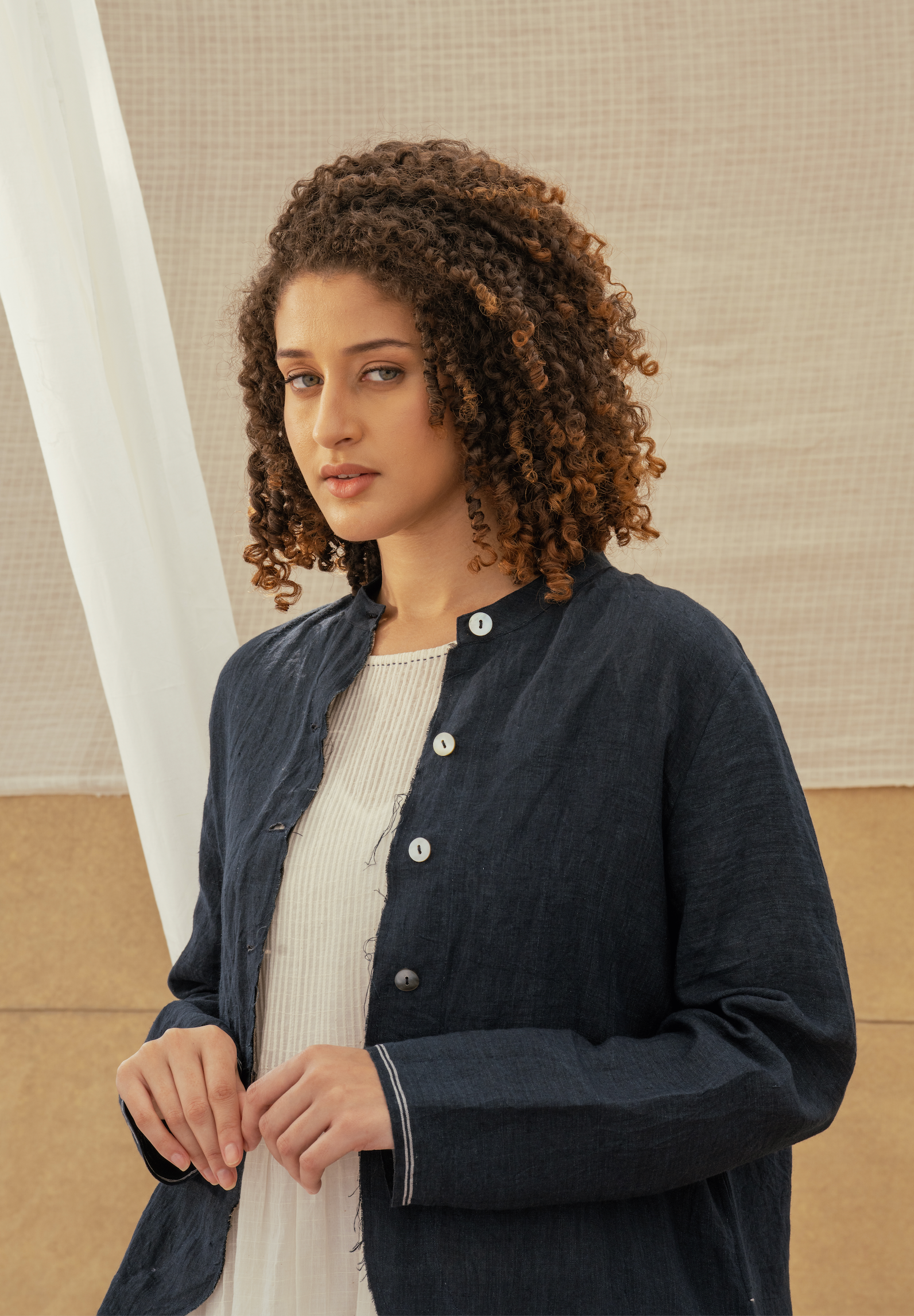 Linen Jacket - REYA Navy