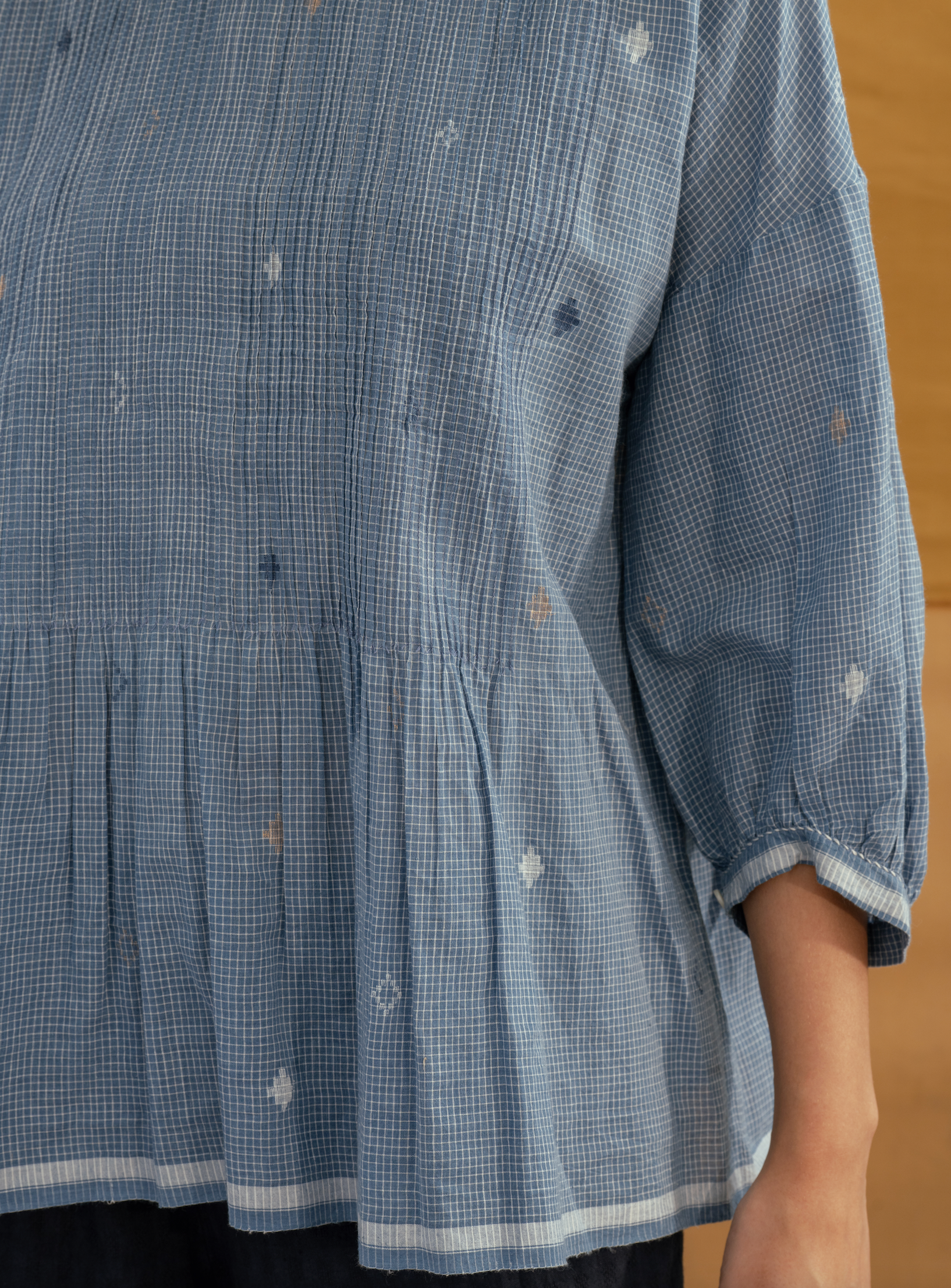 Handwoven jamdani top - ANISHA pintuck indigo