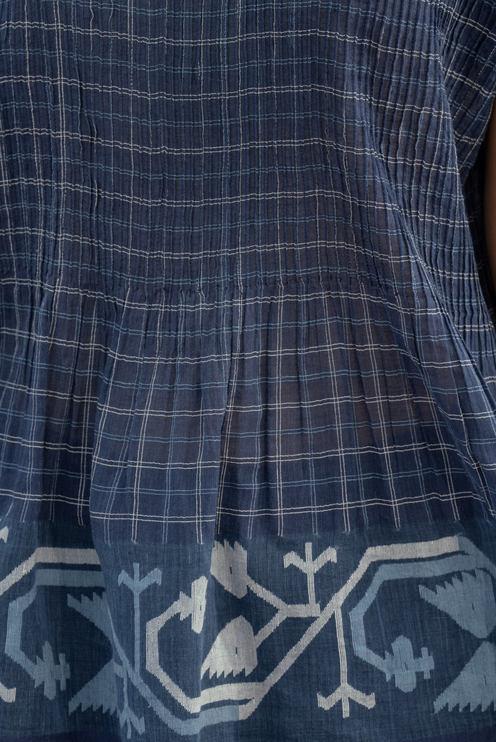 Handwoven jamdani top - DIVYA Check Indigo