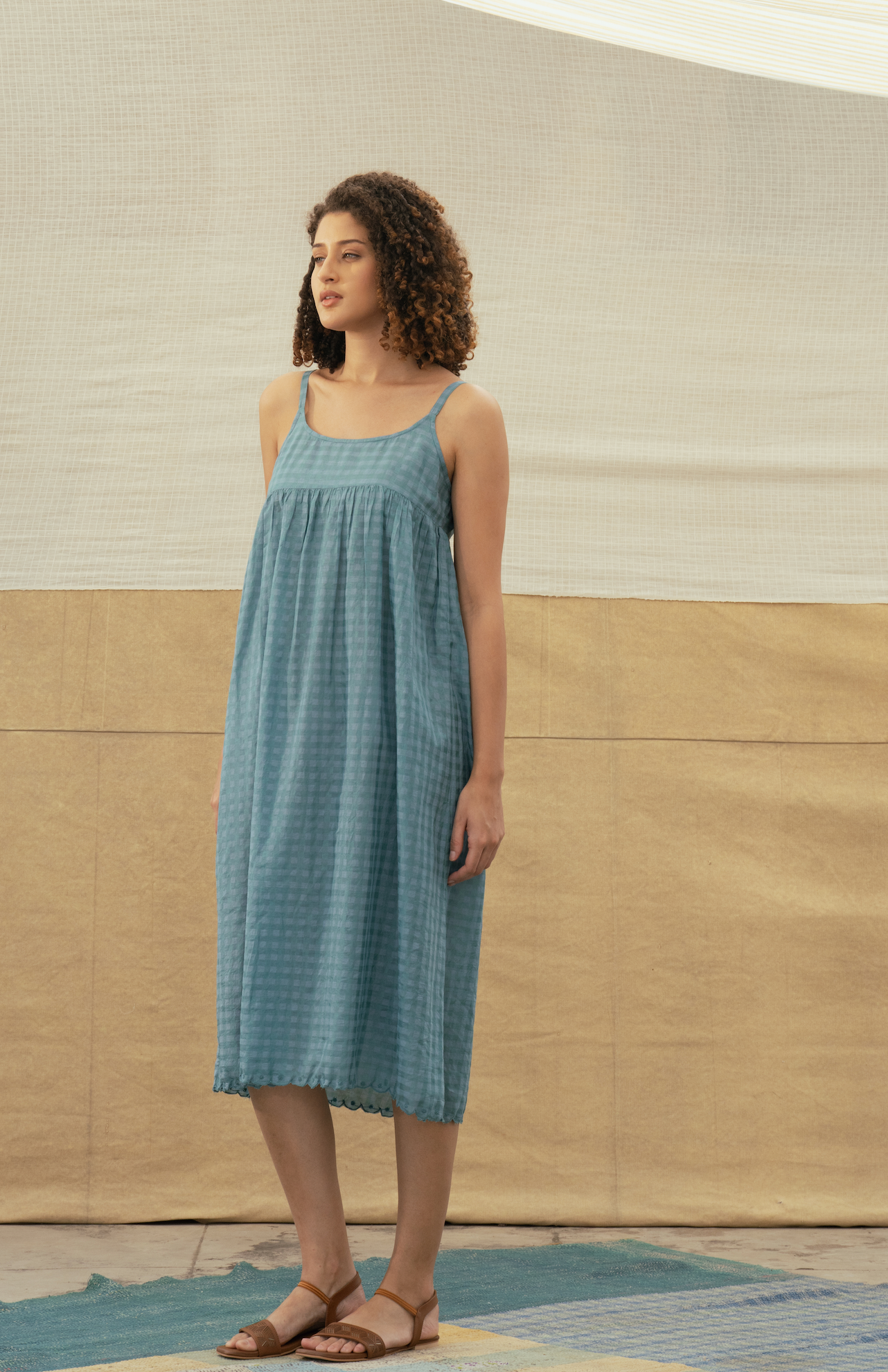 DITI Cotton + Silk Dress - Blue Check