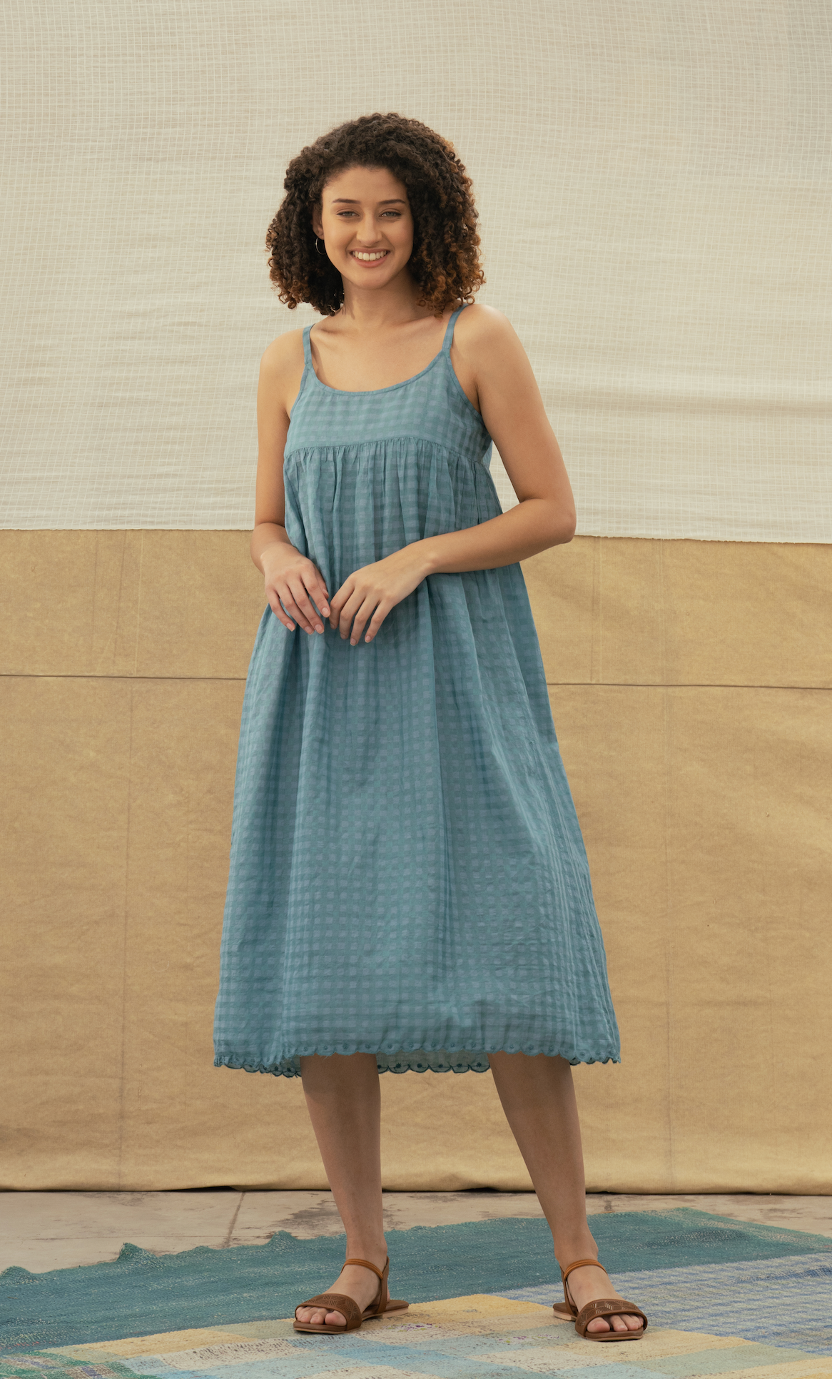 DITI Cotton + Silk Dress - Blue Check