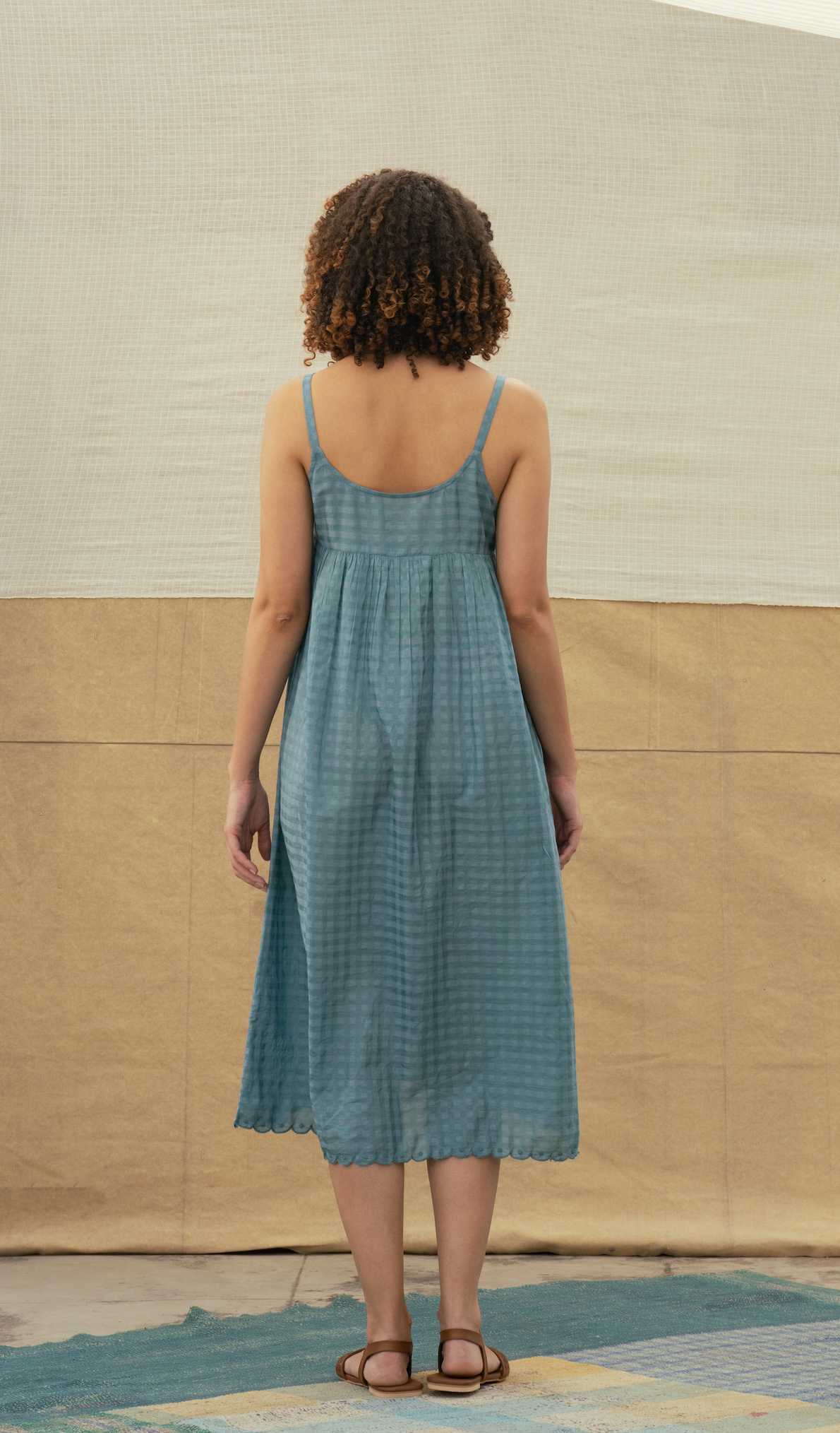 DITI Cotton + Silk Dress - Blue Check