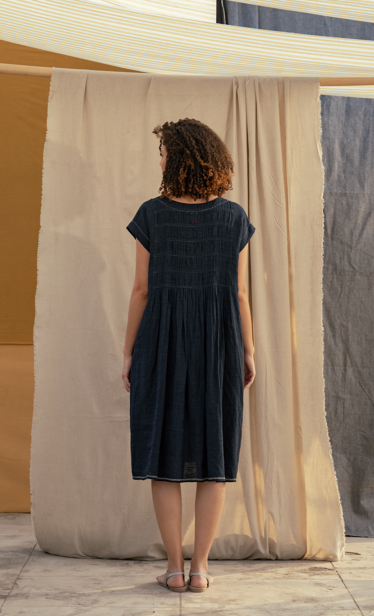 Linen Dress - NAYRA in Deep Navy