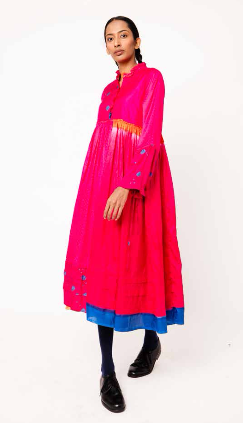 FOLKLORE 41 - Dress Silk Hot Rose Bandhani