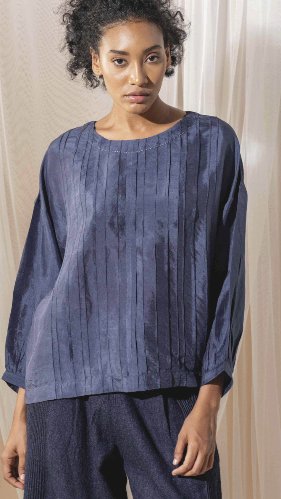 MAHIRA Blouse - Handwoven Blue Silk