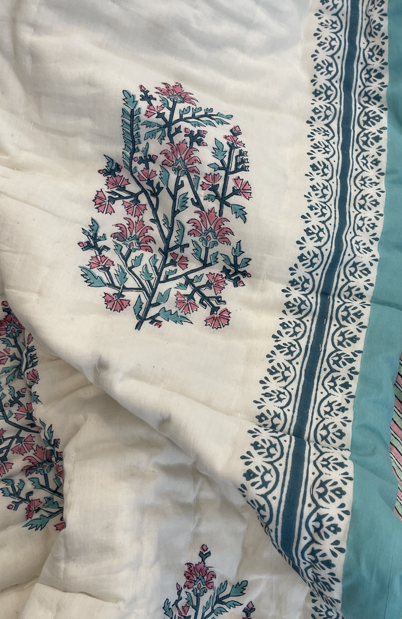 Jaipuri Cotton Quilt - Cool Pink and Blue