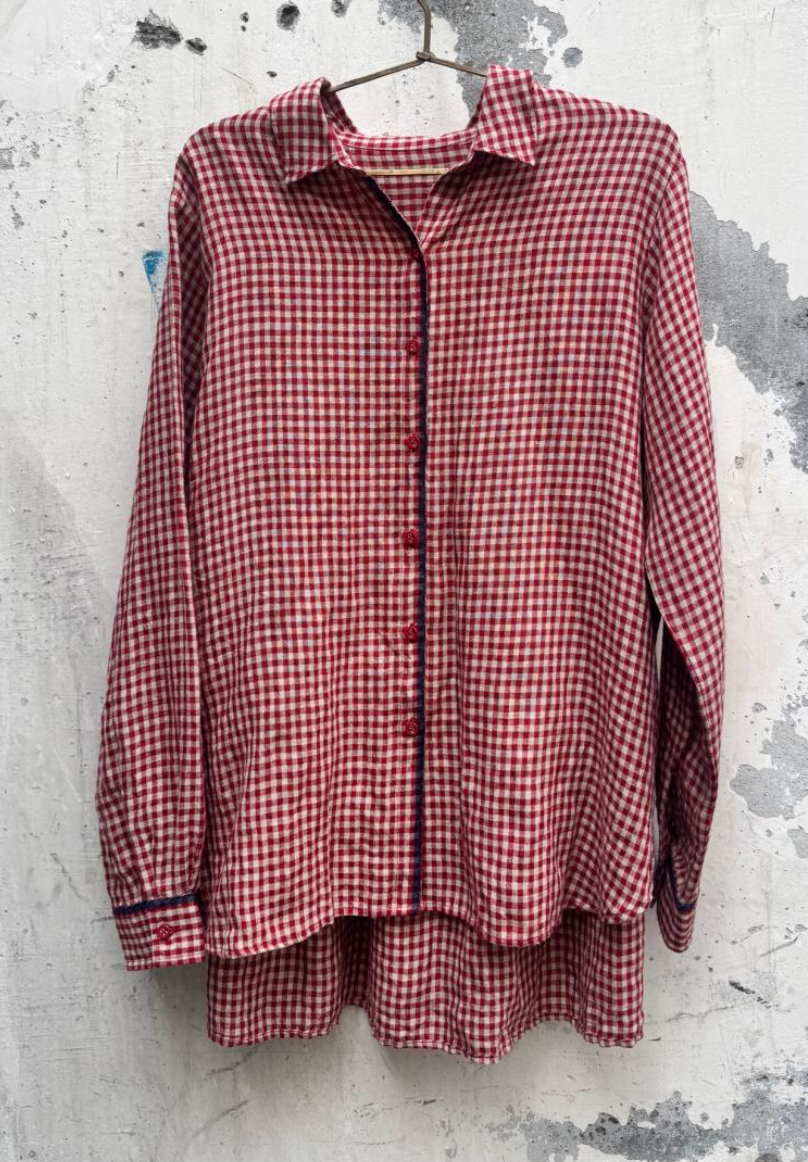 DEVESHI LInen Shirt - Crimson Check