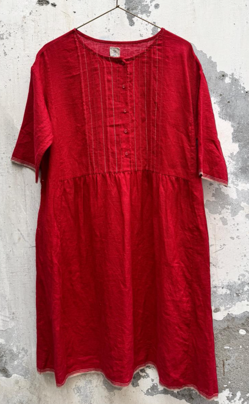 MARI LINEN DRESS - Crimson