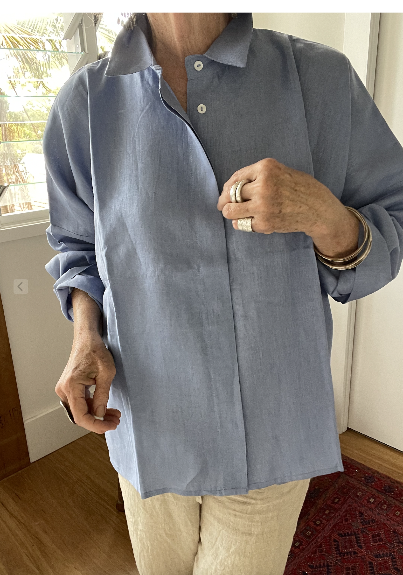 LINEN OVERSIZE SHIRT - Sky