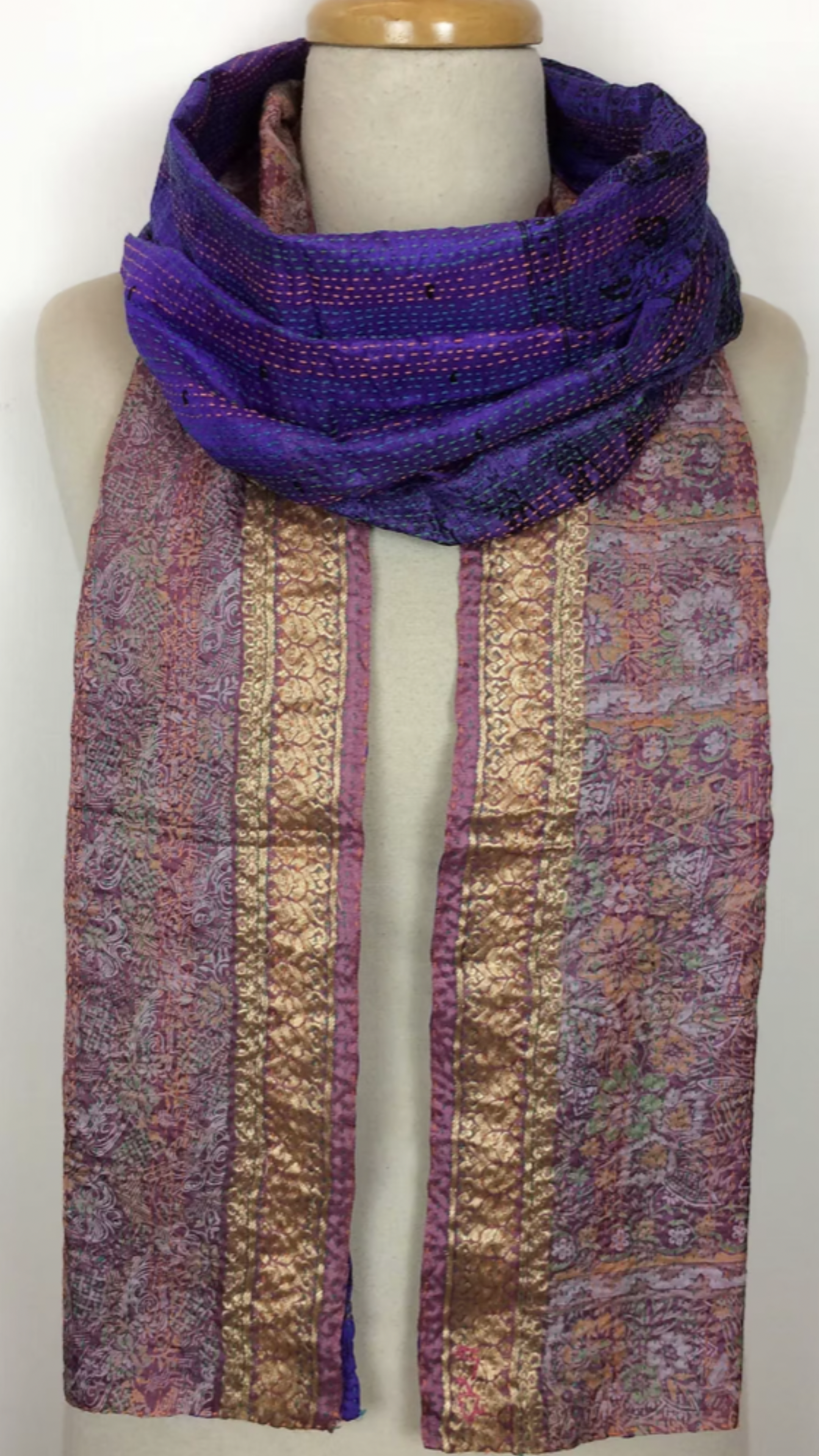 Kantha Silk Muffler - Gold Violet