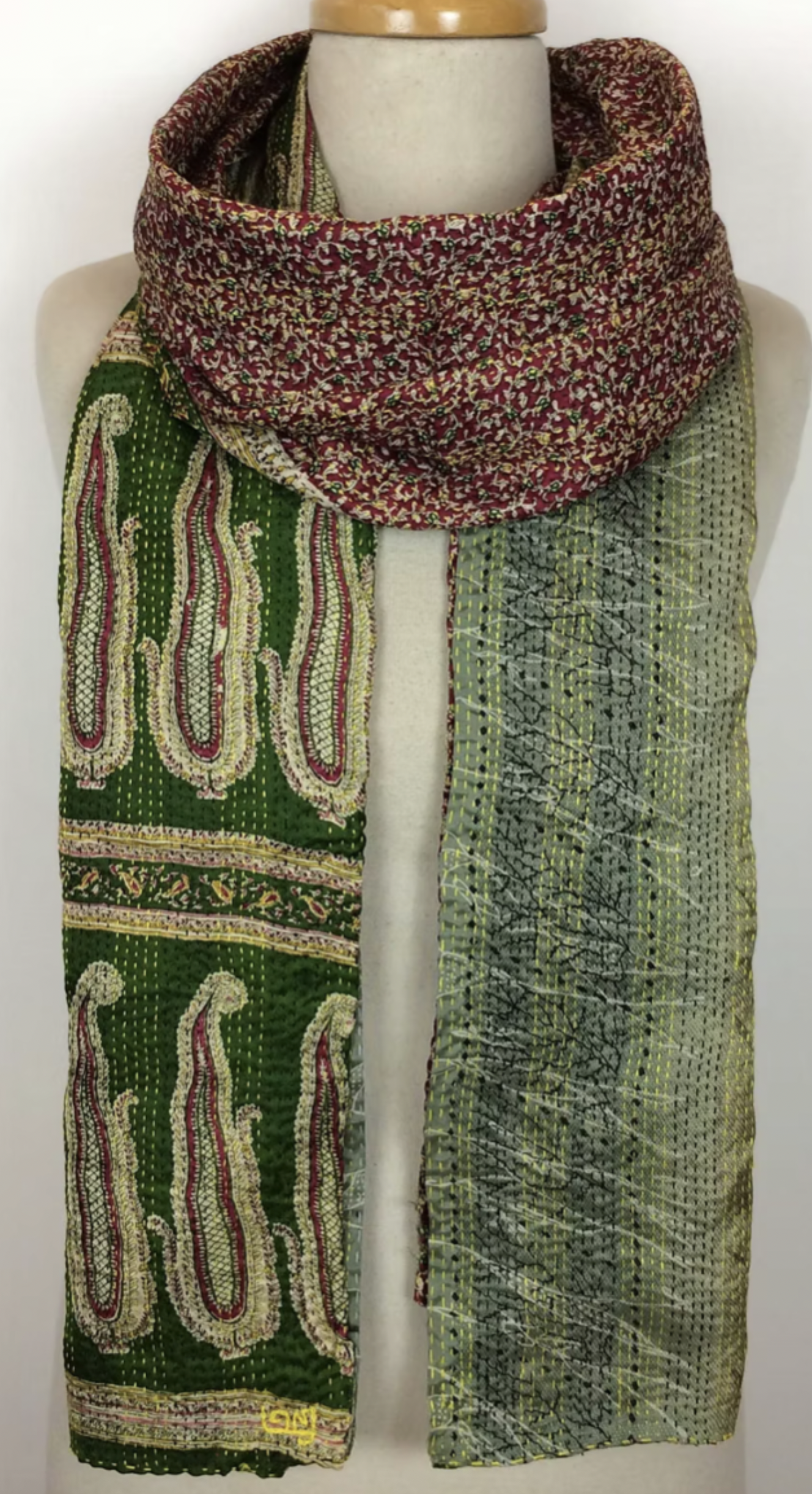 Kantha Silk Muffler - Forest Paisley