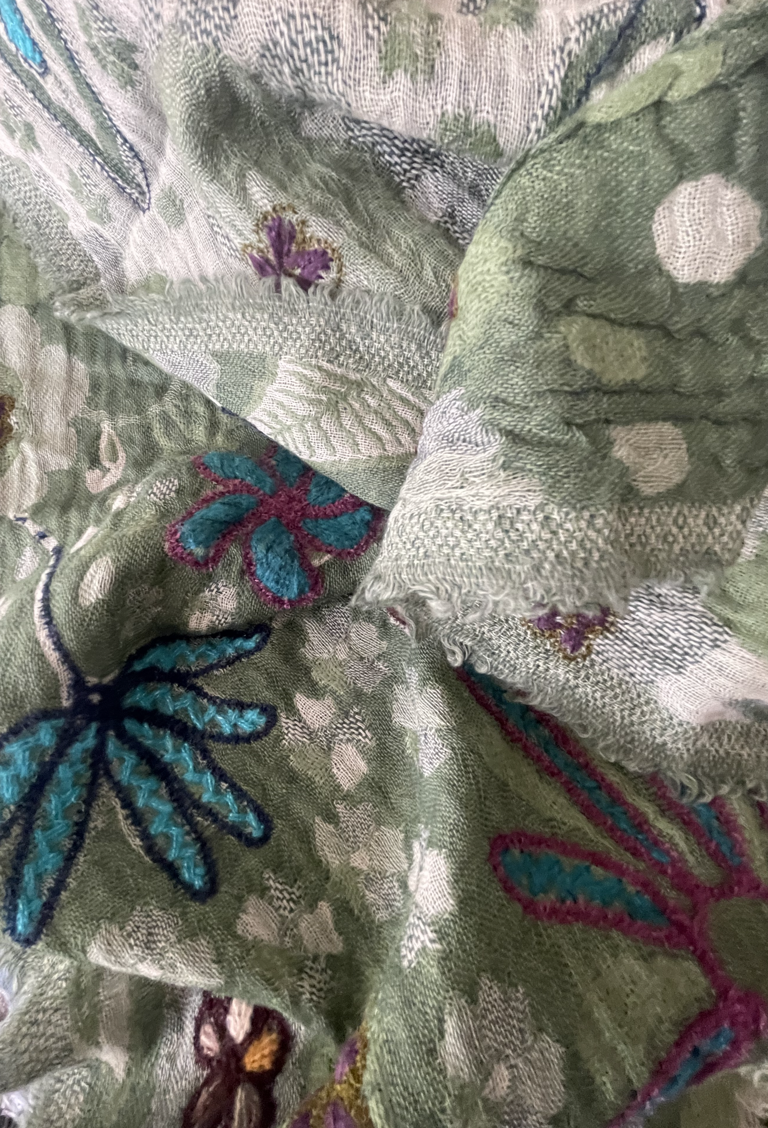 Embroidered Wool Muffler - Bushland Floral