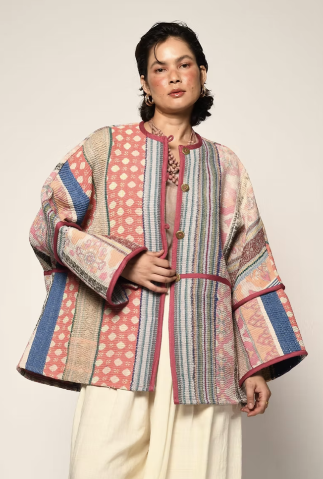 Reversible Vintage Kantha Jacket - STRIPE