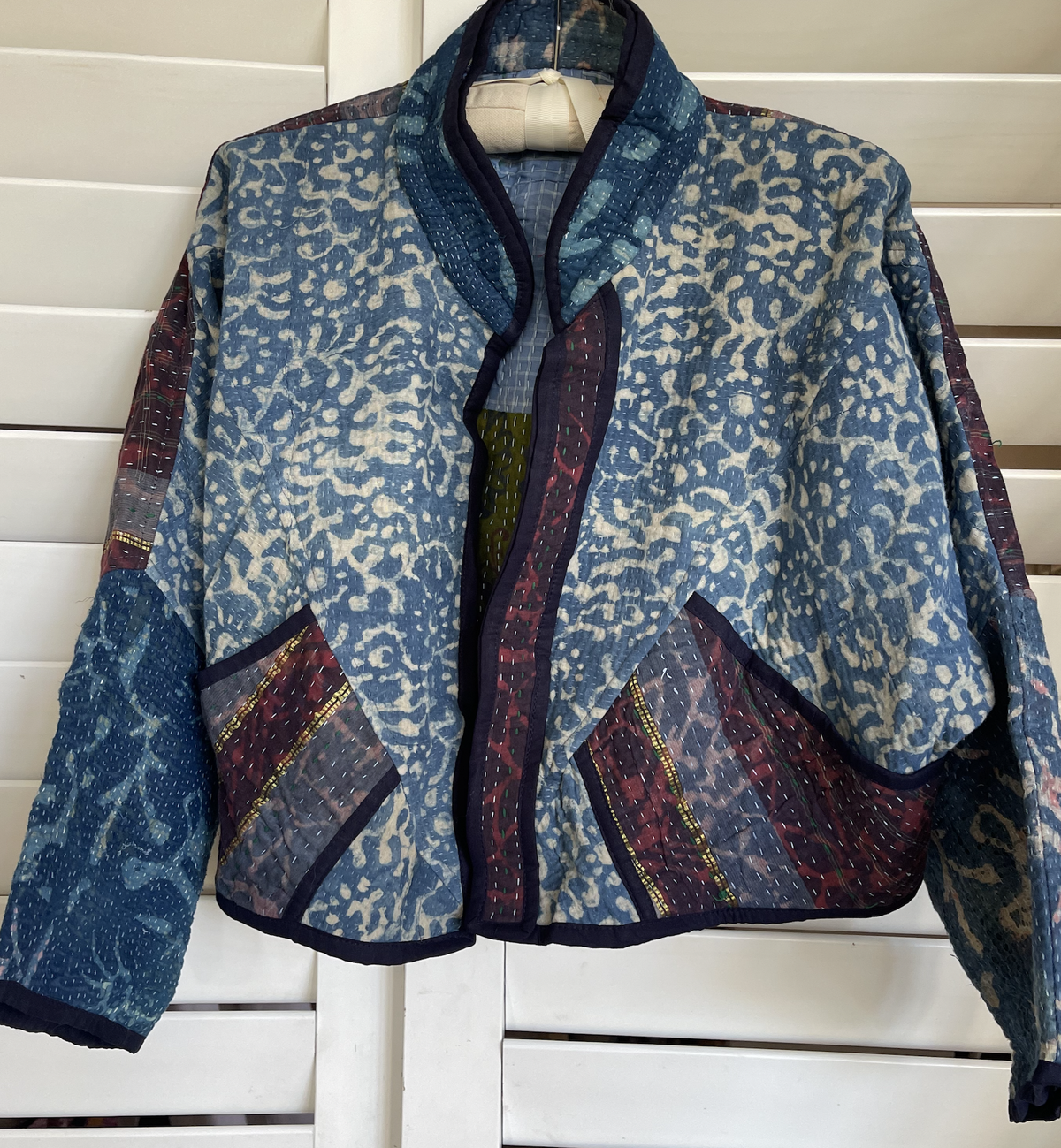 Vintage Kantha Cropped Jacket - INdigo