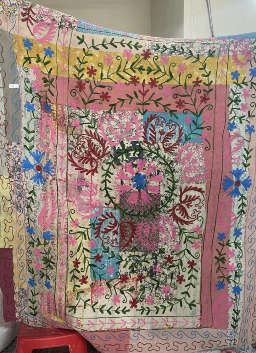 Suzani Vintage Kantha - CACTUS FLOWER