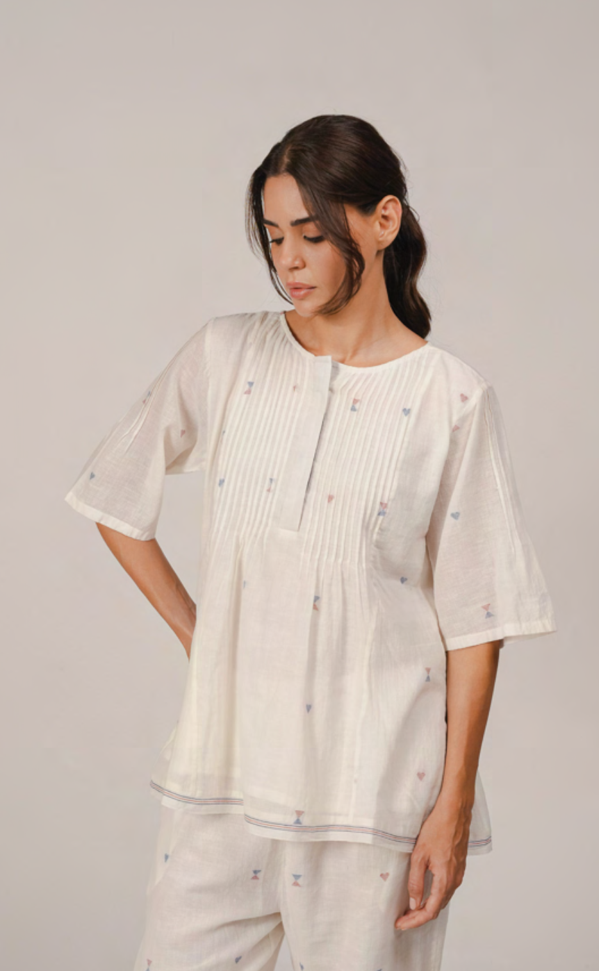 EVIE Top - White Jamdani