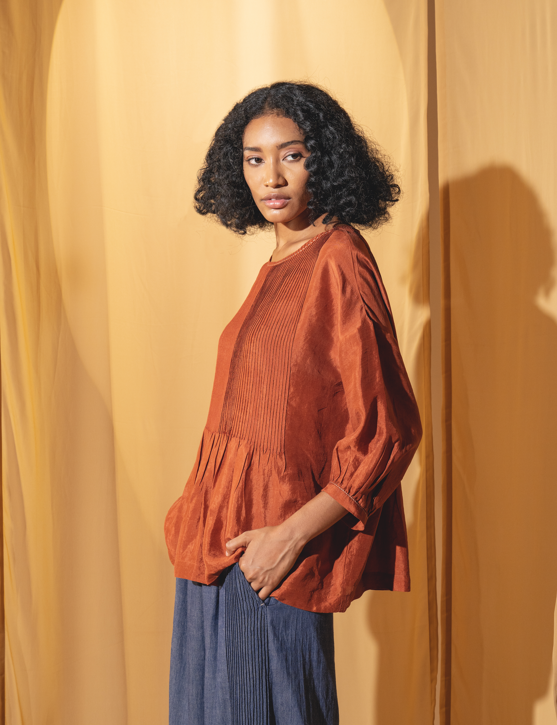 ANISHA Blouse - Pintuck Rust Silk