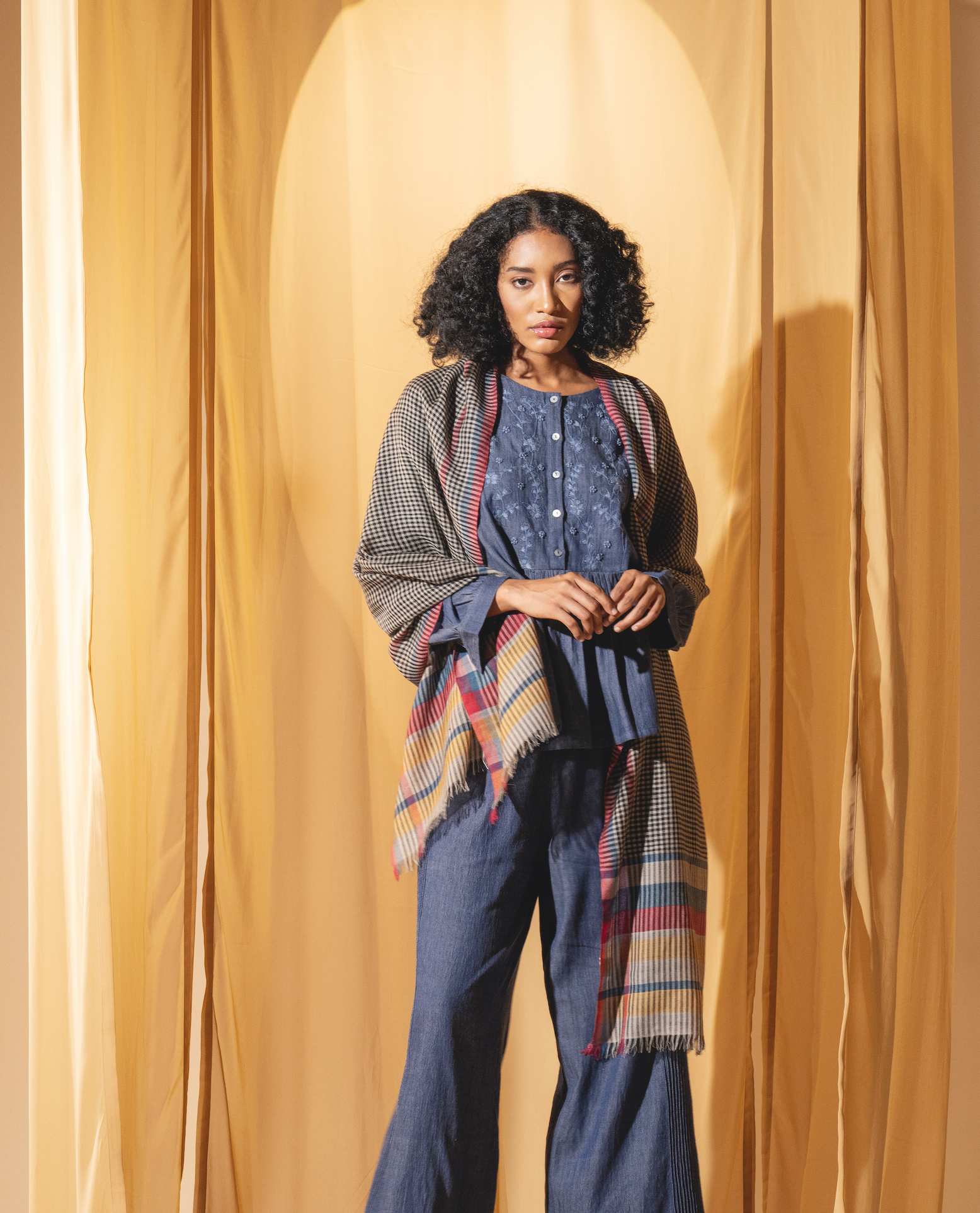 WOOLLEN SCARF - Indigo Check