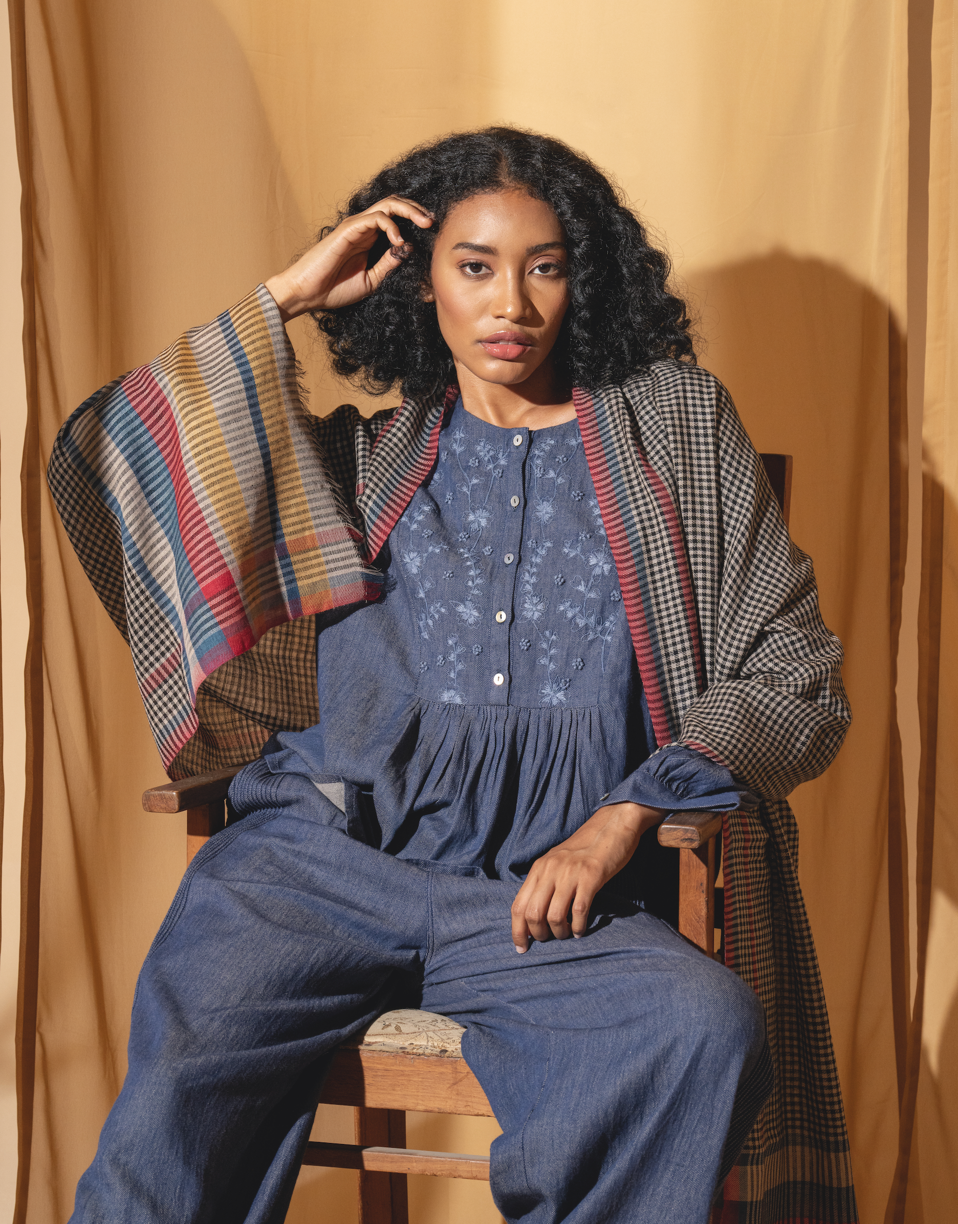 WOOLLEN SCARF - Indigo Check