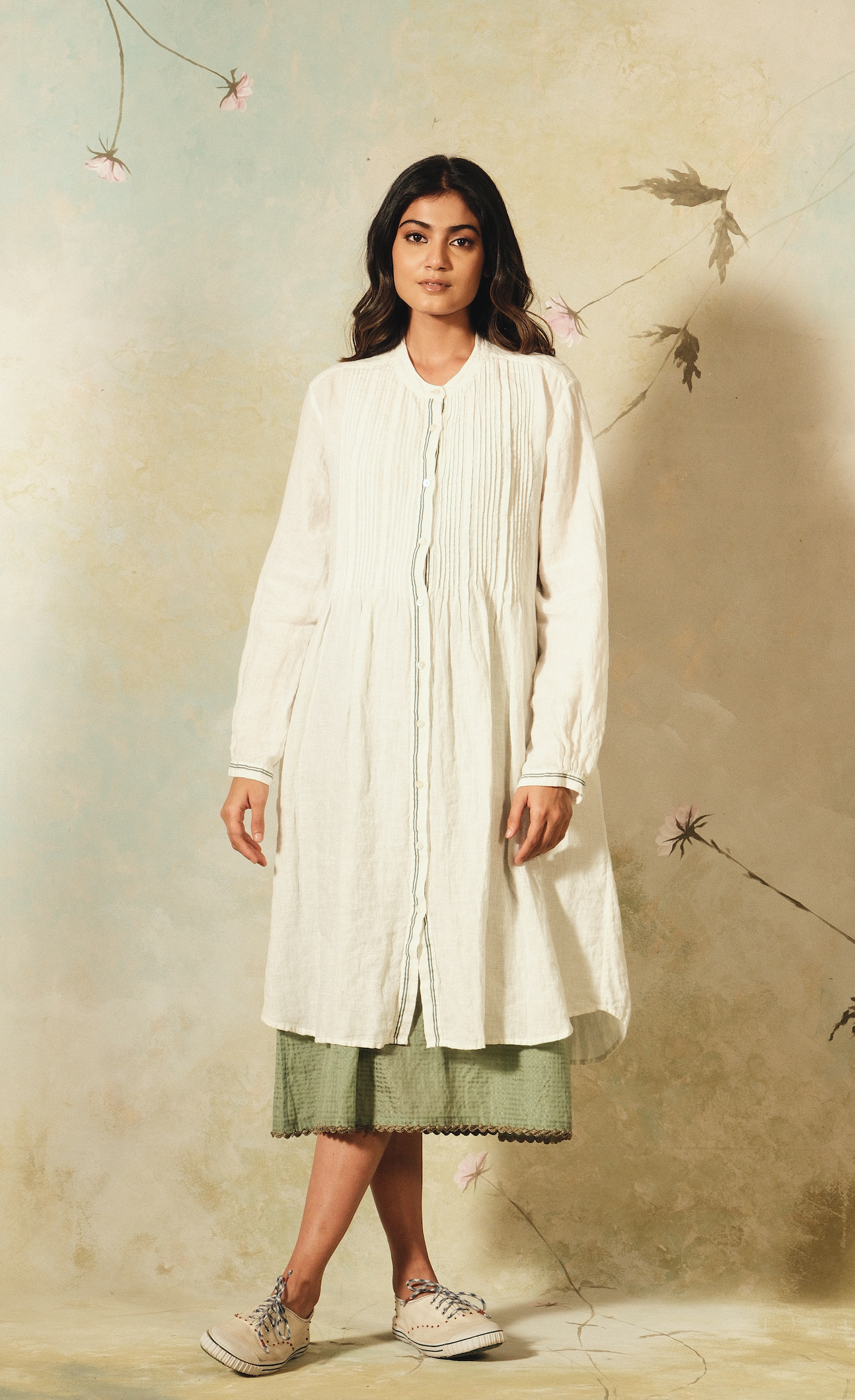 KIANA DRESS - Ivory Linen Pintuck