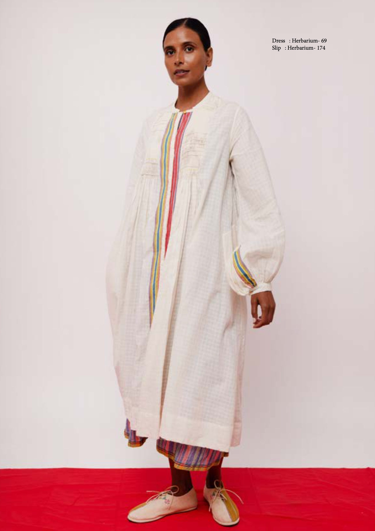 Herbarium 69  Ivory Cotton Dress - SMOCKED STRIPE