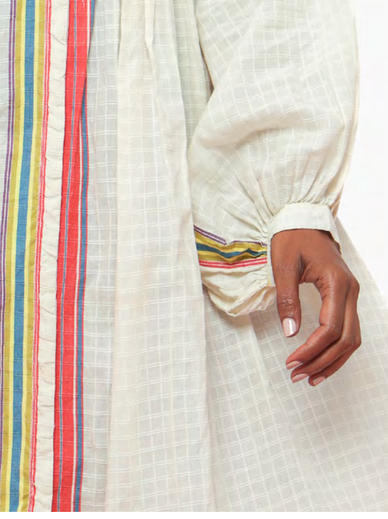 Herbarium 69  Ivory Cotton Dress - SMOCKED STRIPE