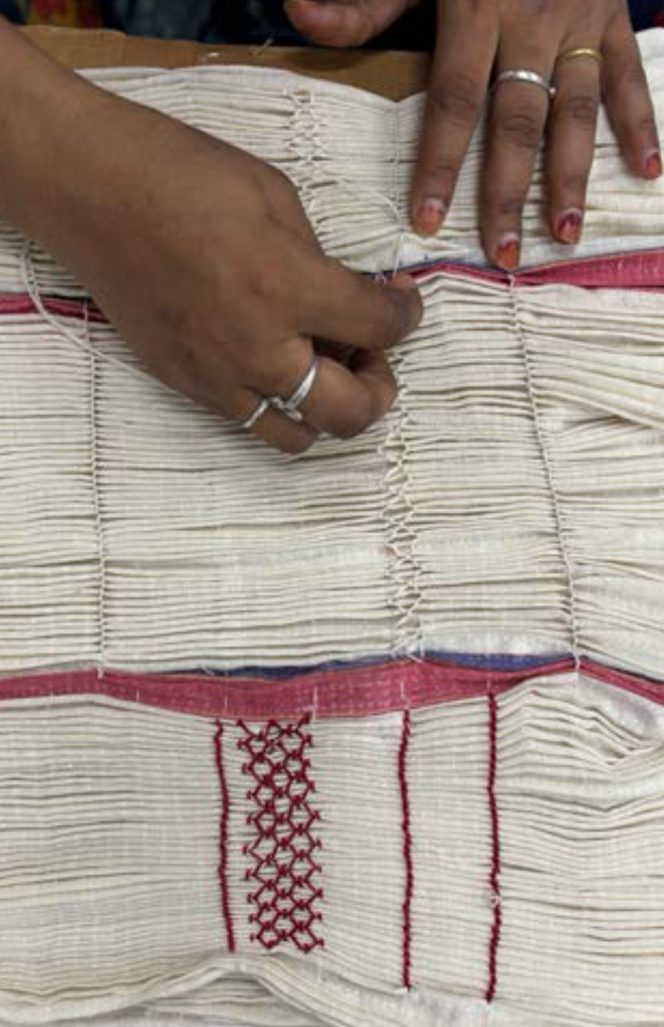 Herbarium 69  Ivory Cotton Dress - SMOCKED STRIPE