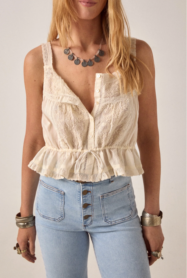 CONSTANZA VINTAGE LACE TOP - Coquillage