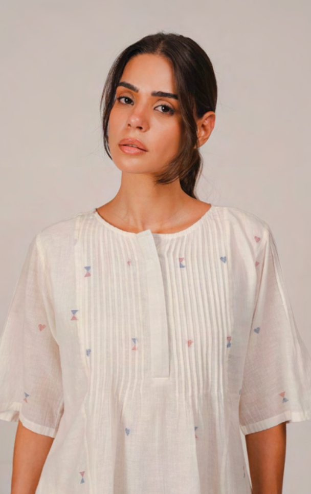 EVIE Top - White Jamdani