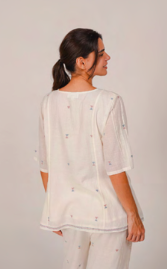 EVIE Top - White Jamdani