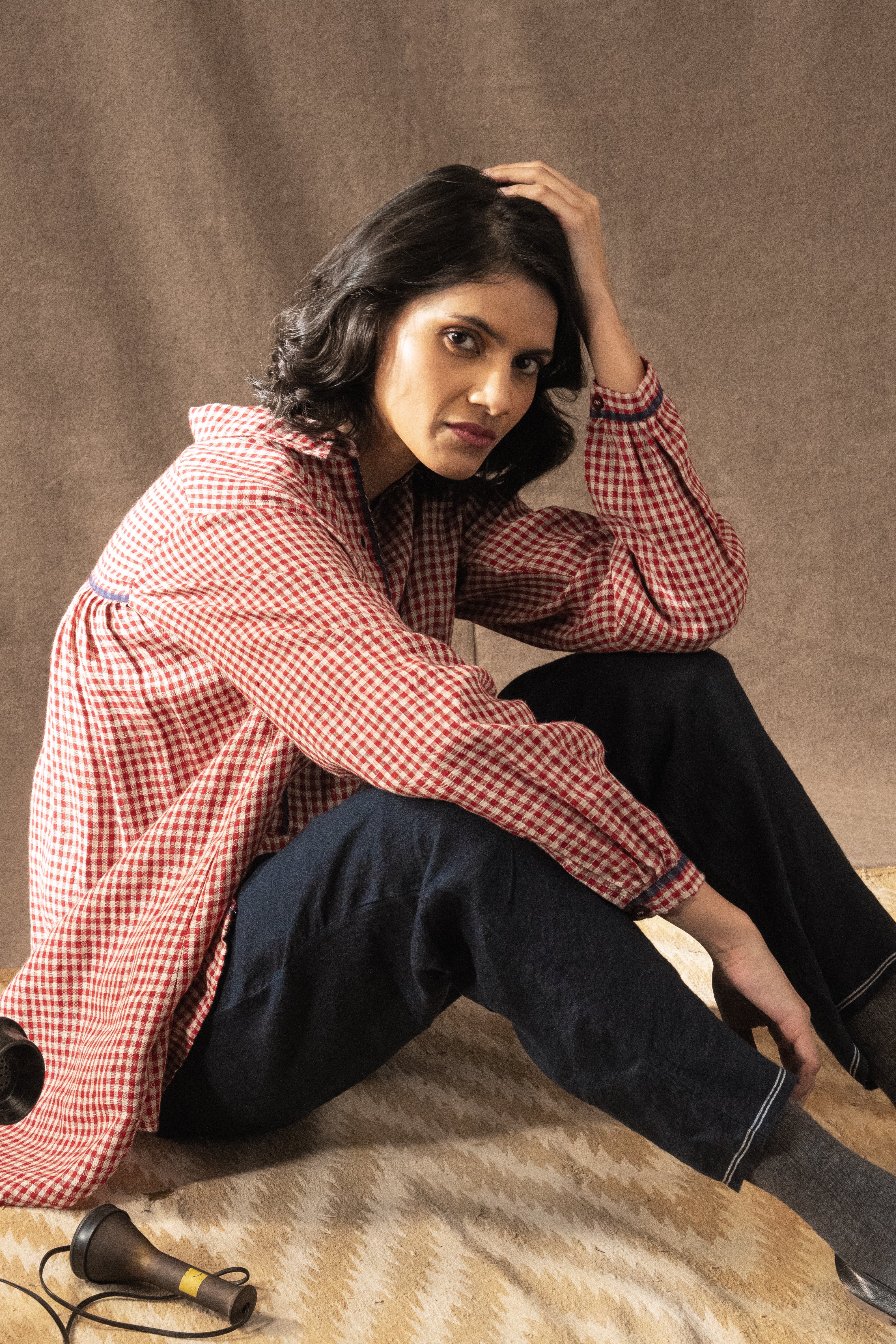 DEVESHI LInen Shirt - Crimson Check